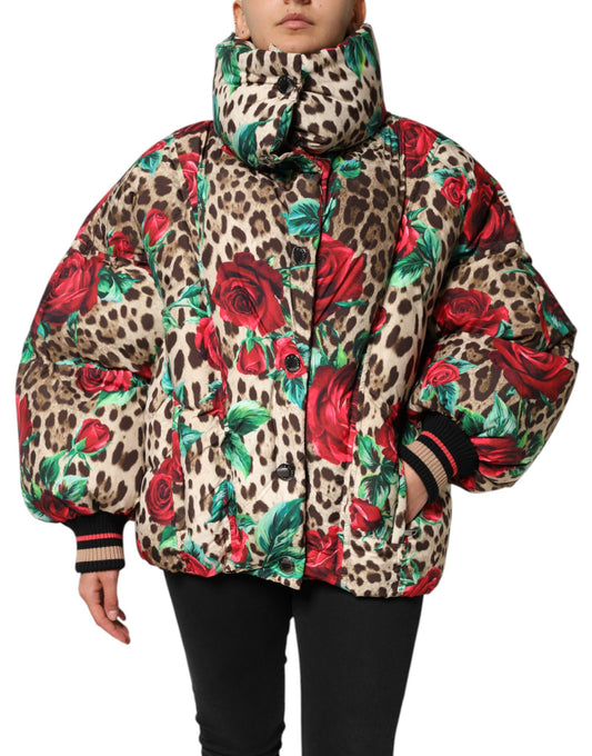 Dolce & Gabbana Multicolor Leopard Rose Puffer Quilted Jacket Dolce & Gabbana