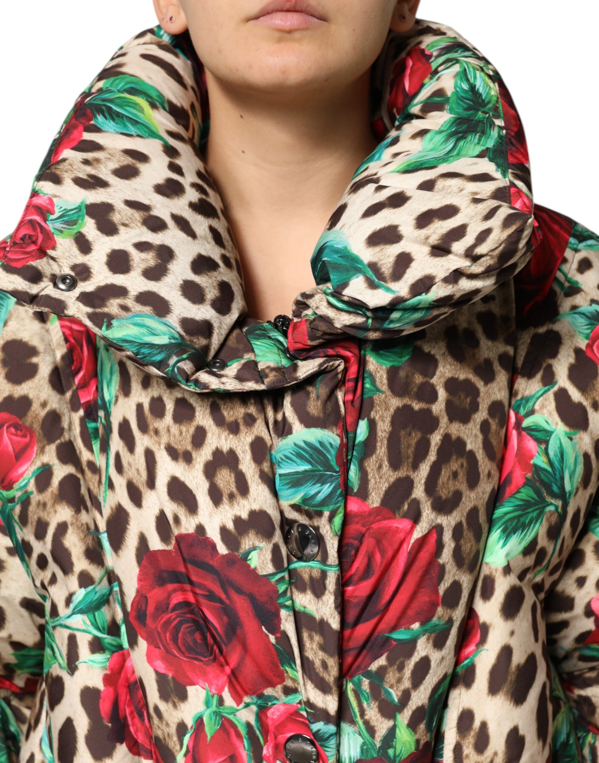 Dolce & Gabbana Multicolor Leopard Rose Puffer Quilted Jacket Dolce & Gabbana