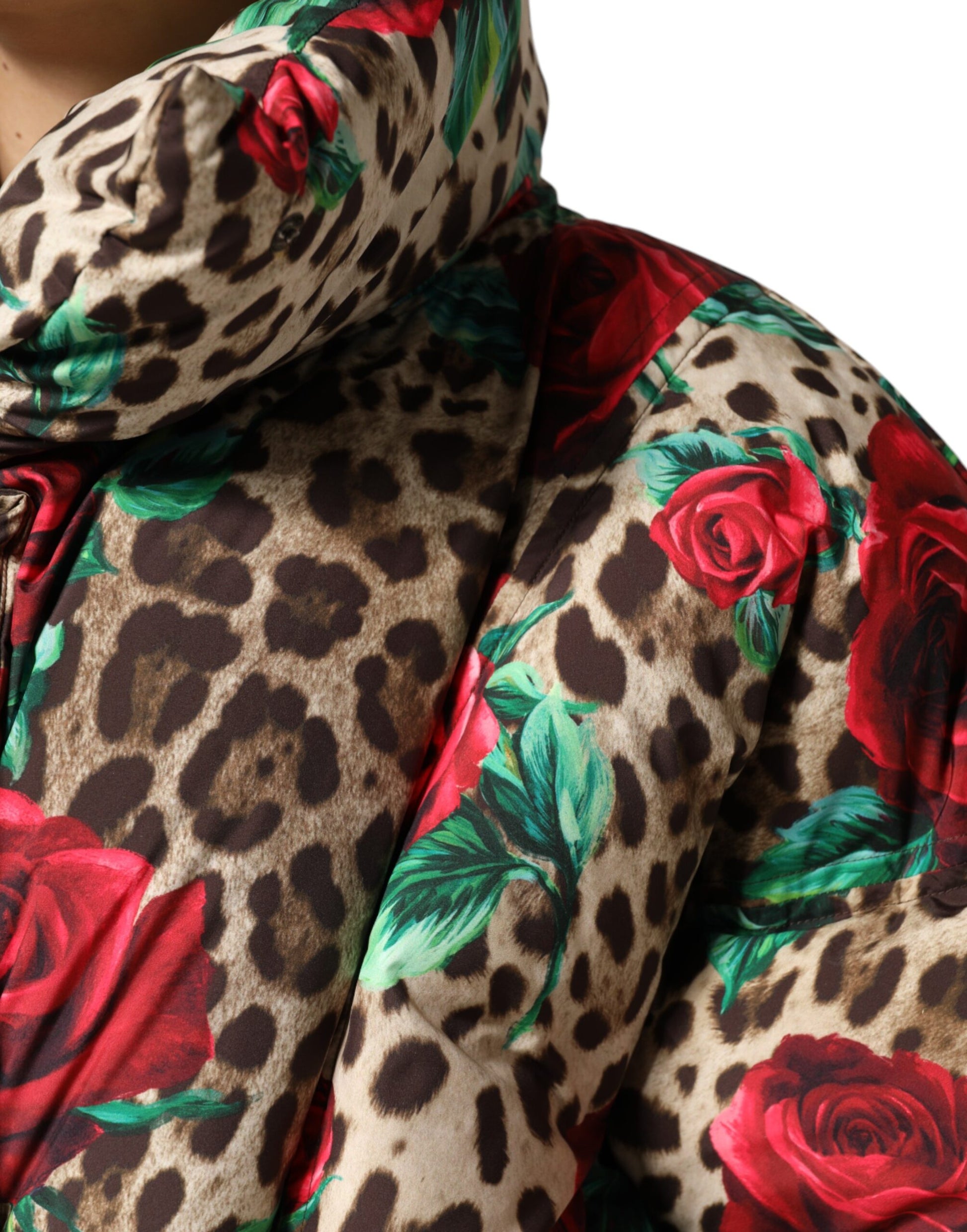 Dolce & Gabbana Multicolor Leopard Rose Puffer Quilted Jacket Dolce & Gabbana