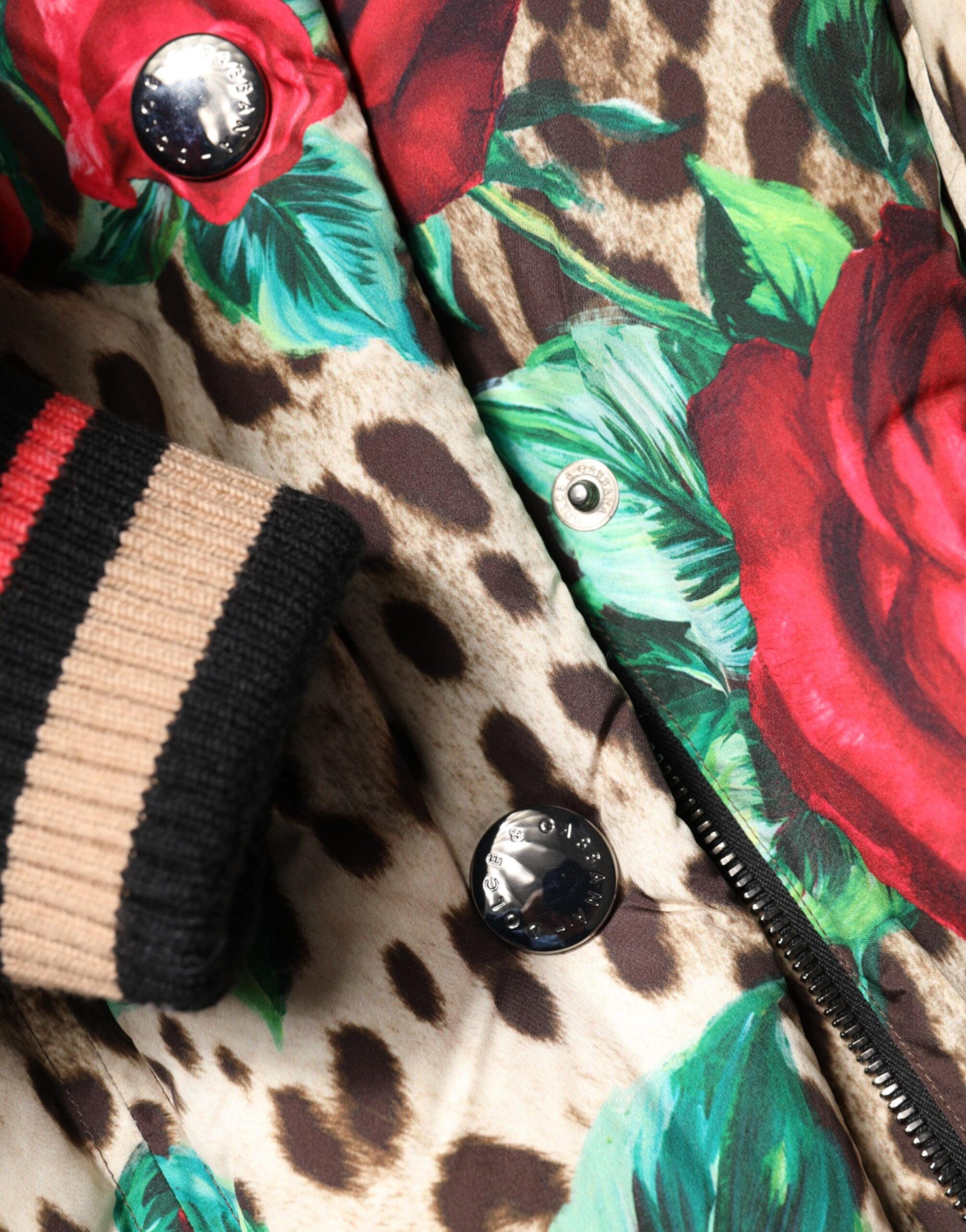 Dolce & Gabbana Multicolor Leopard Rose Puffer Quilted Jacket Dolce & Gabbana