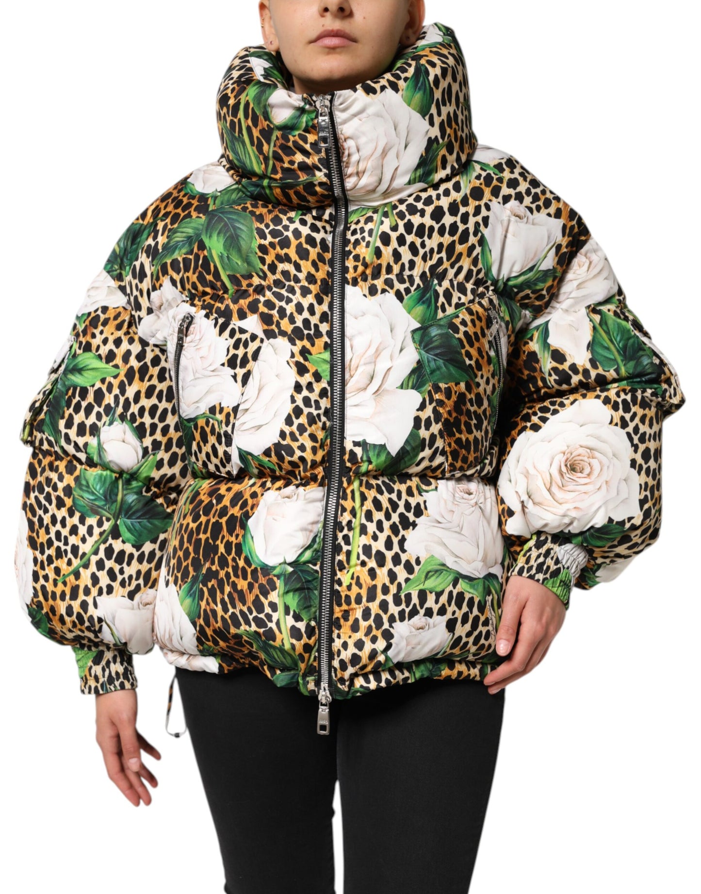 Dolce & Gabbana Multicolor Leopard Rose Puffer Quilted Jacket Dolce & Gabbana