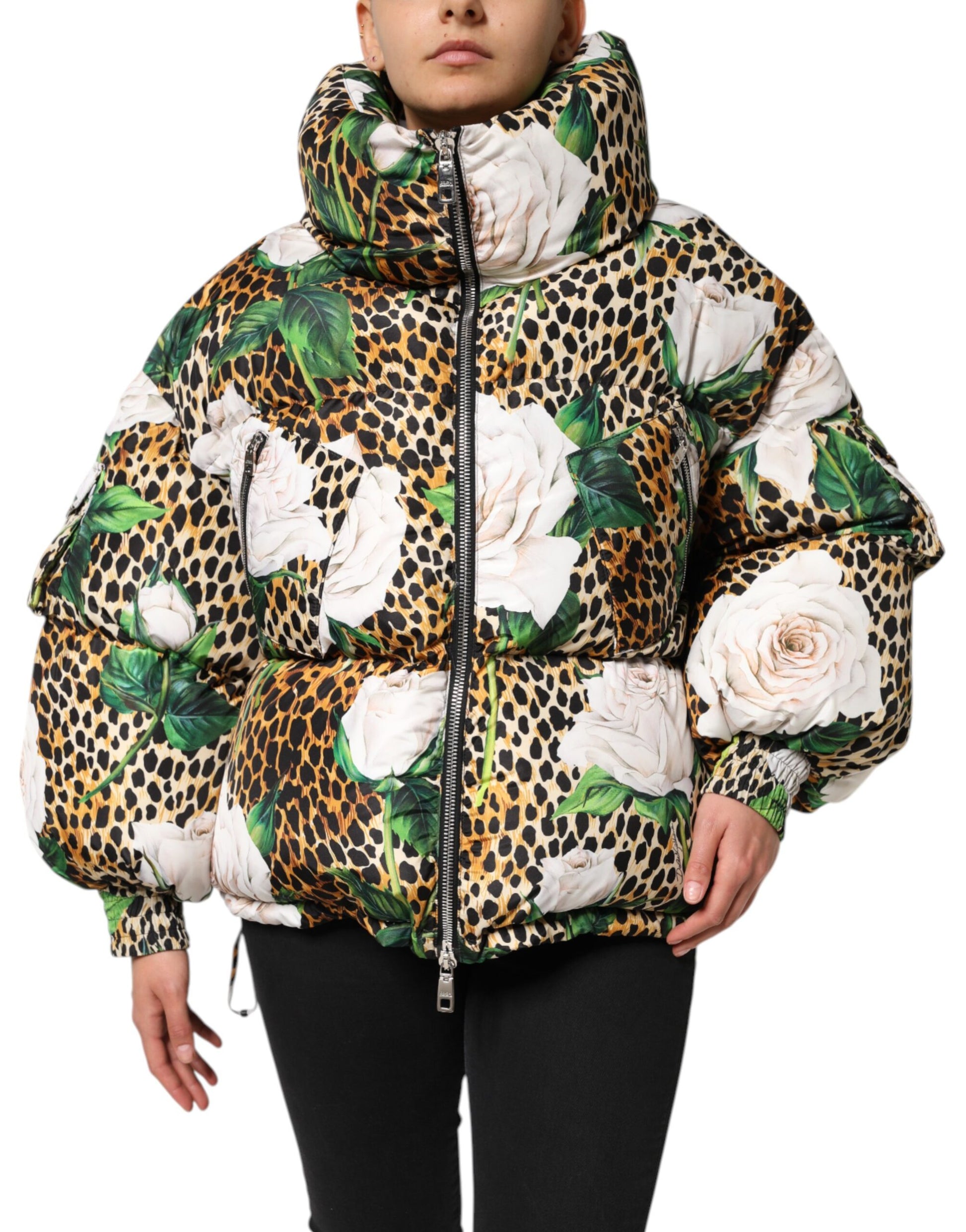 Dolce & Gabbana Multicolor Leopard Rose Puffer Quilted Jacket Dolce & Gabbana