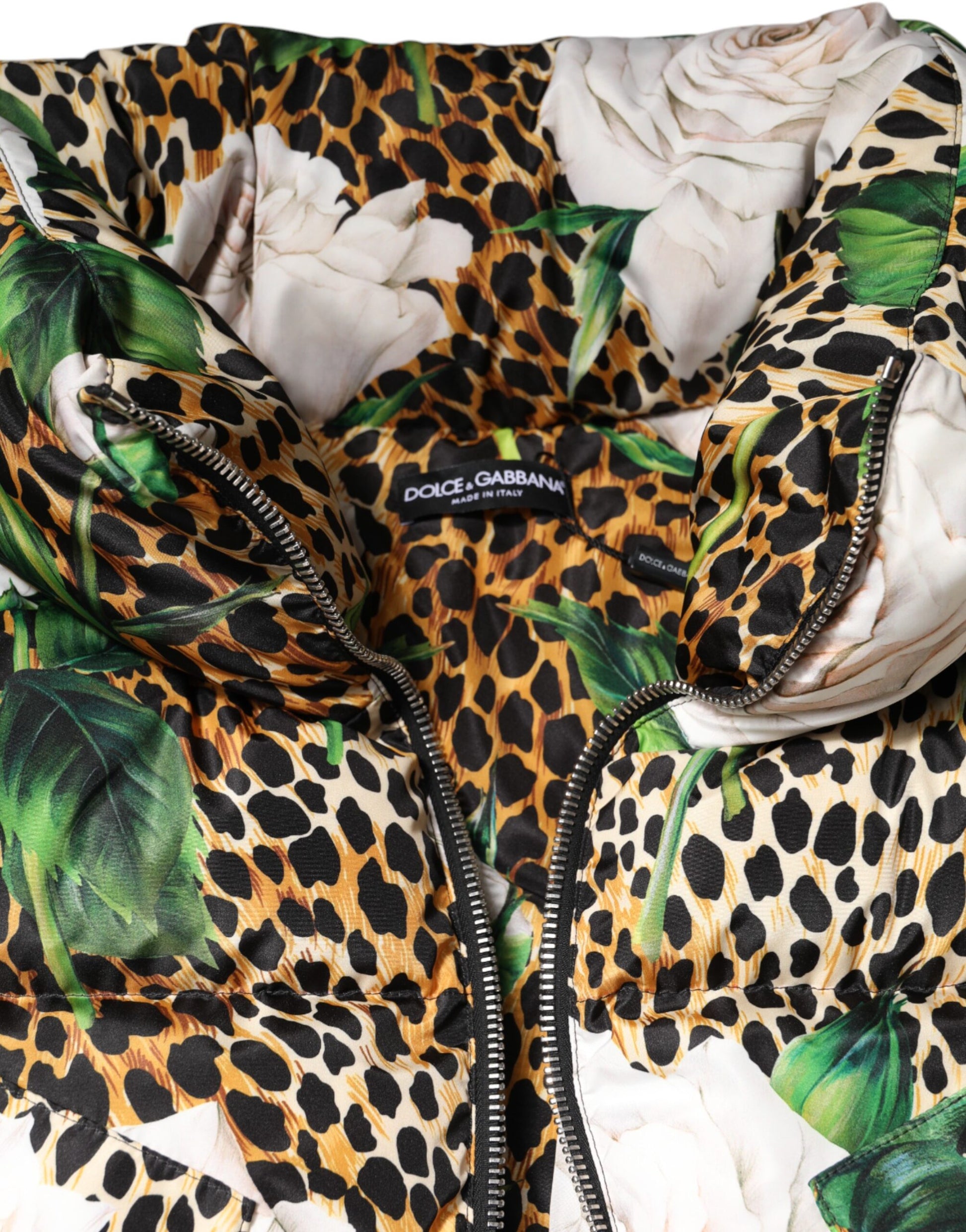 Dolce & Gabbana Multicolor Leopard Rose Puffer Quilted Jacket Dolce & Gabbana
