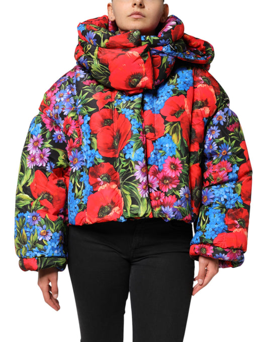 Dolce & Gabbana Multicolor Floral Hooded Puffer Coat Jacket Dolce & Gabbana
