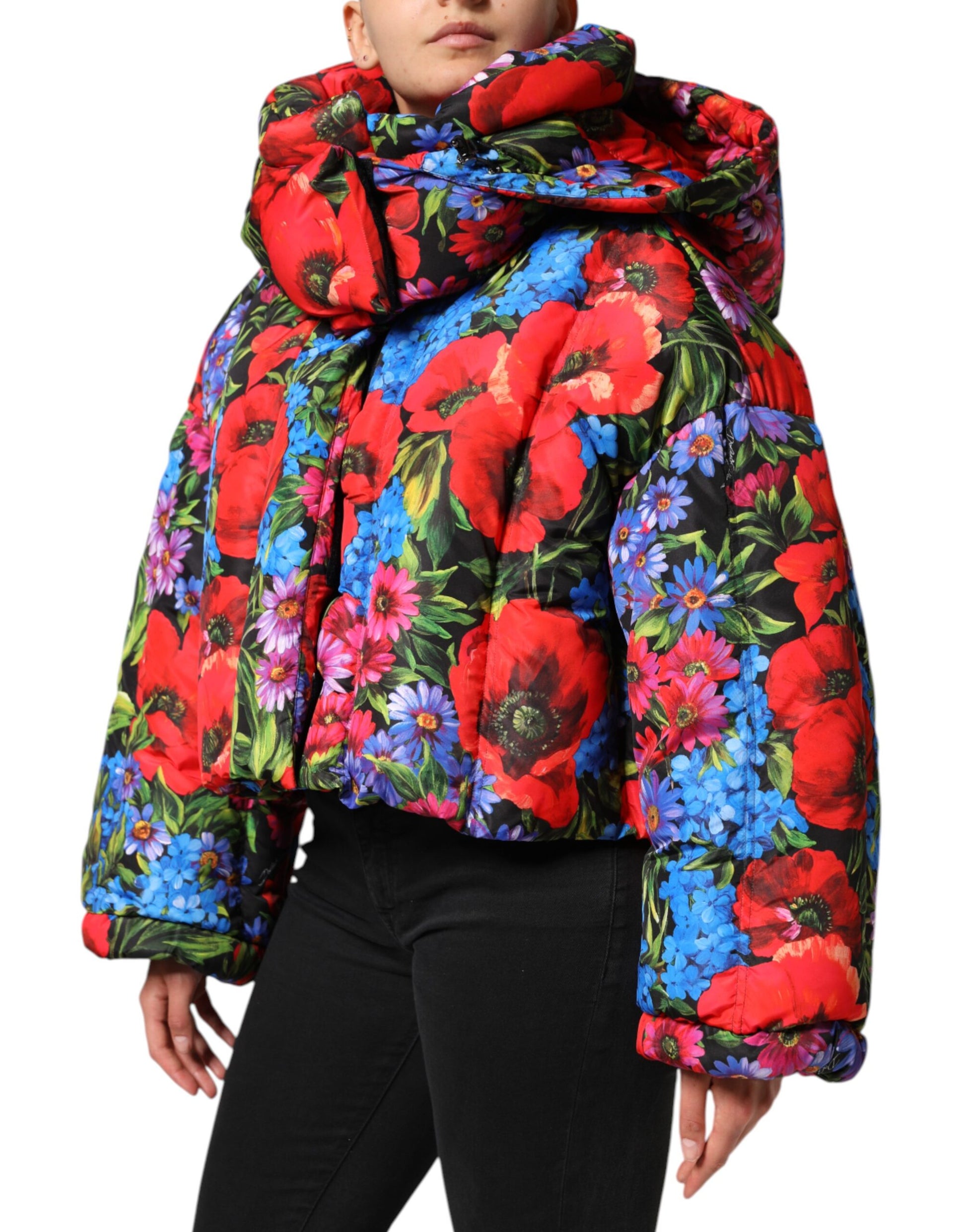 Dolce & Gabbana Multicolor Floral Hooded Puffer Coat Jacket Dolce & Gabbana