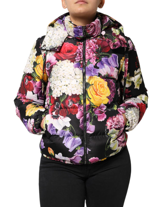 Dolce & Gabbana Multicolor Floral Hooded Puffer Quilted Jacket Dolce & Gabbana