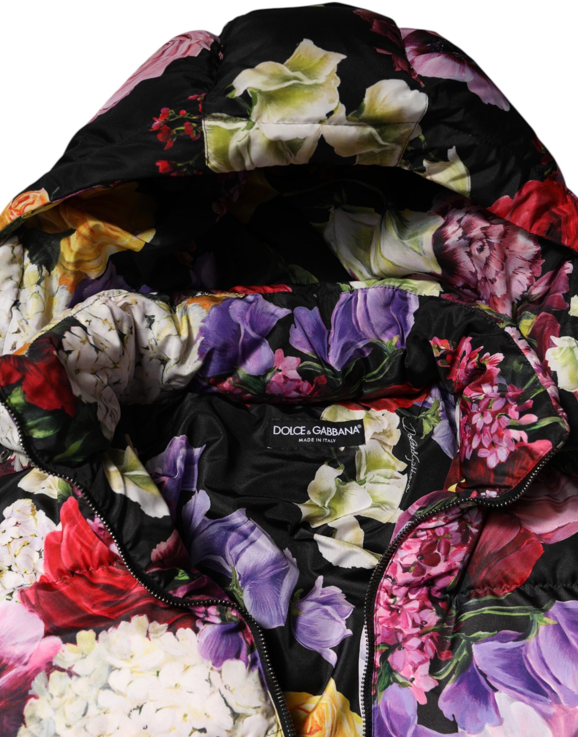 Dolce & Gabbana Multicolor Floral Hooded Puffer Quilted Jacket Dolce & Gabbana