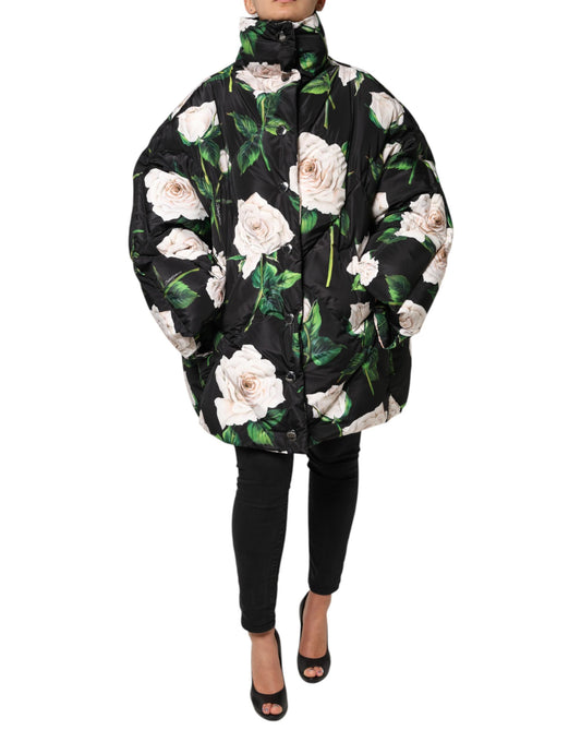 Dolce & Gabbana Black Floral Print Puffer Quilted Jacket Dolce & Gabbana