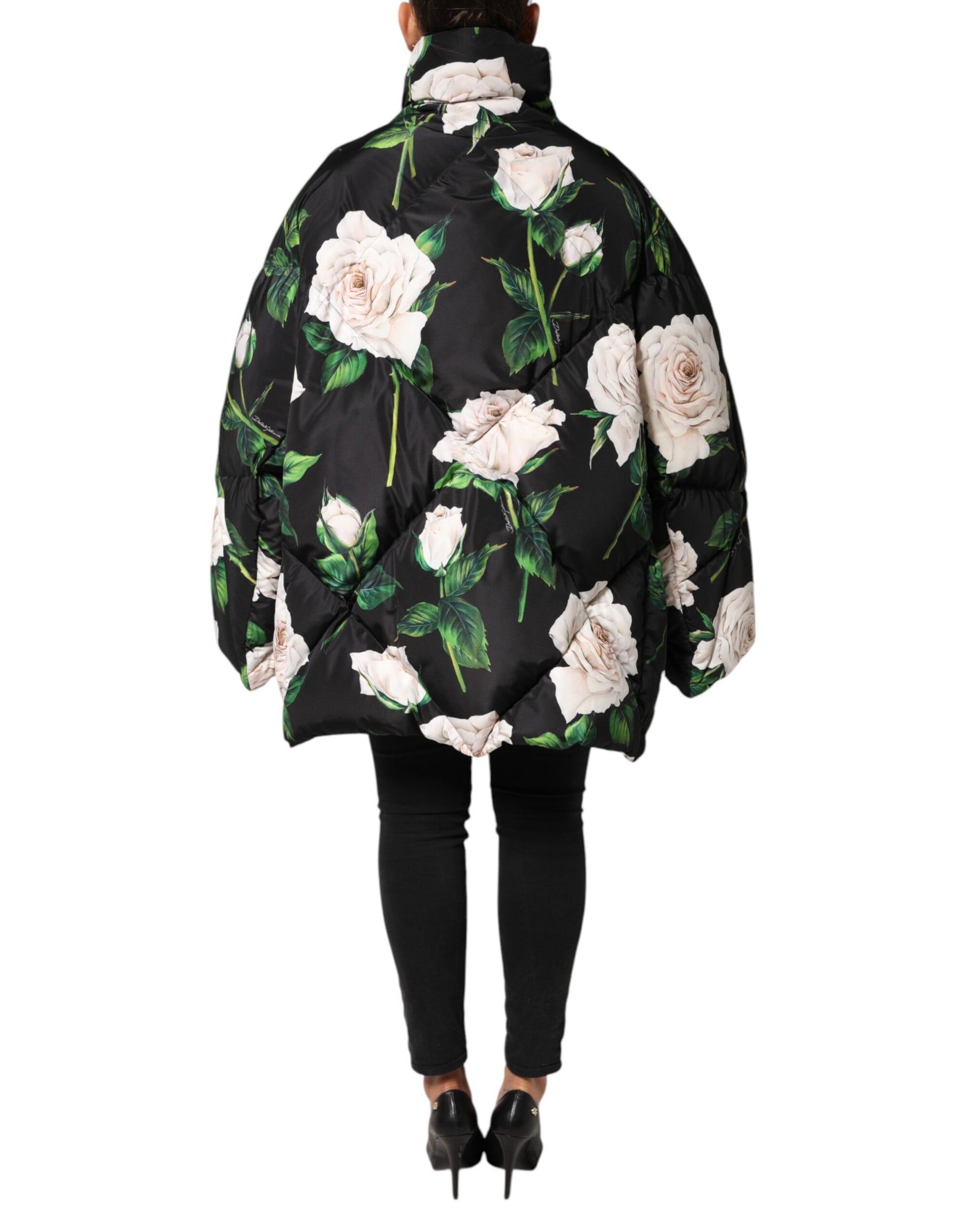 Dolce & Gabbana Black Floral Print Puffer Quilted Jacket Dolce & Gabbana