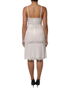 Dolce & Gabbana White Lace Gold DG Logo Silk Dress Sleepwear