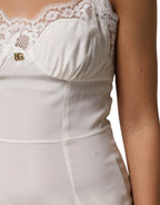 Dolce & Gabbana White Lace DG Logo Silk Dress Sleepwear
