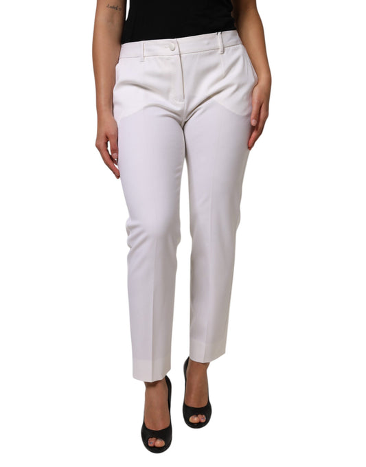 Dolce & Gabbana White Wool Mid Waist Tapered Pants Dolce & Gabbana