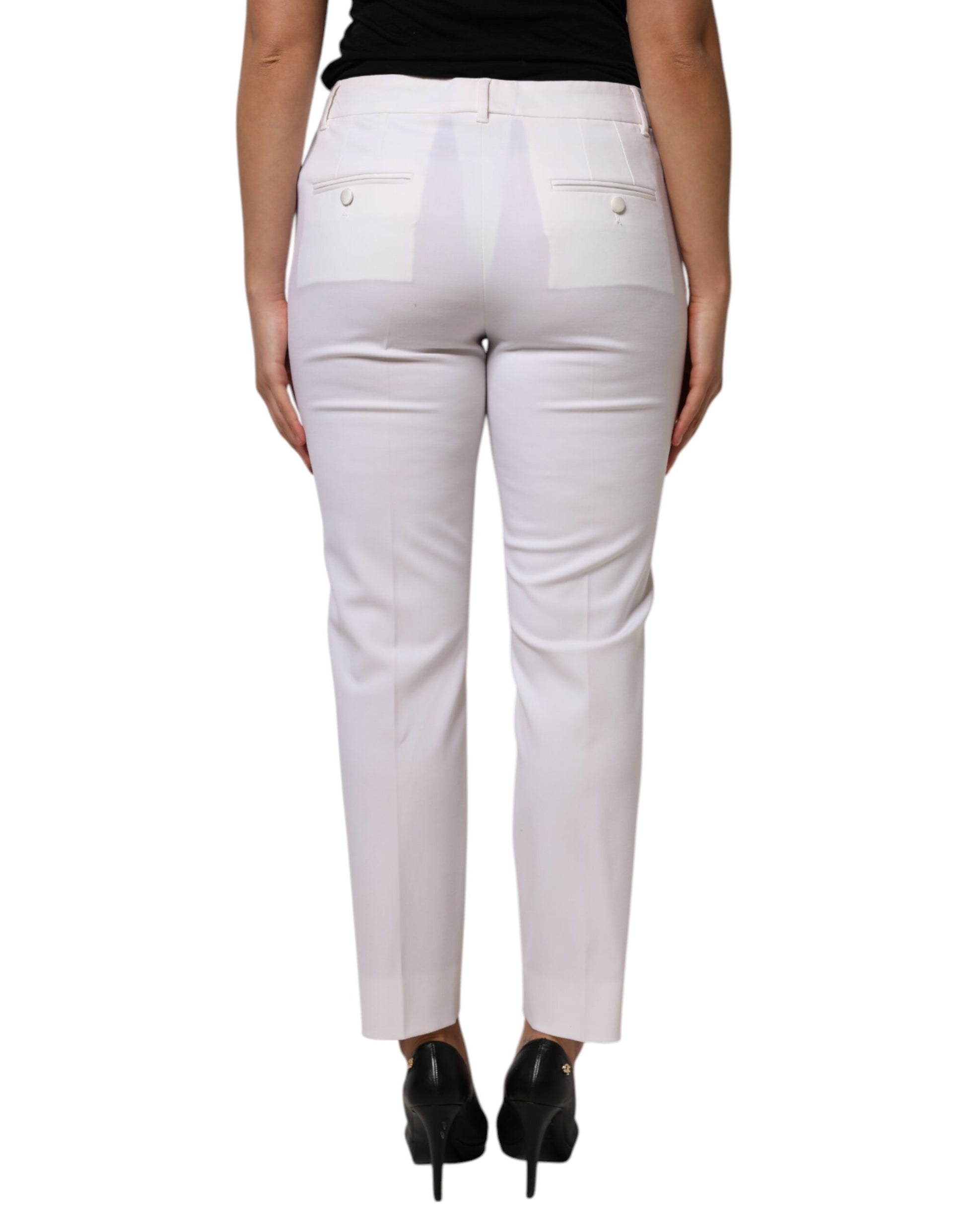 Dolce & Gabbana White Wool Mid Waist Tapered Pants Dolce & Gabbana