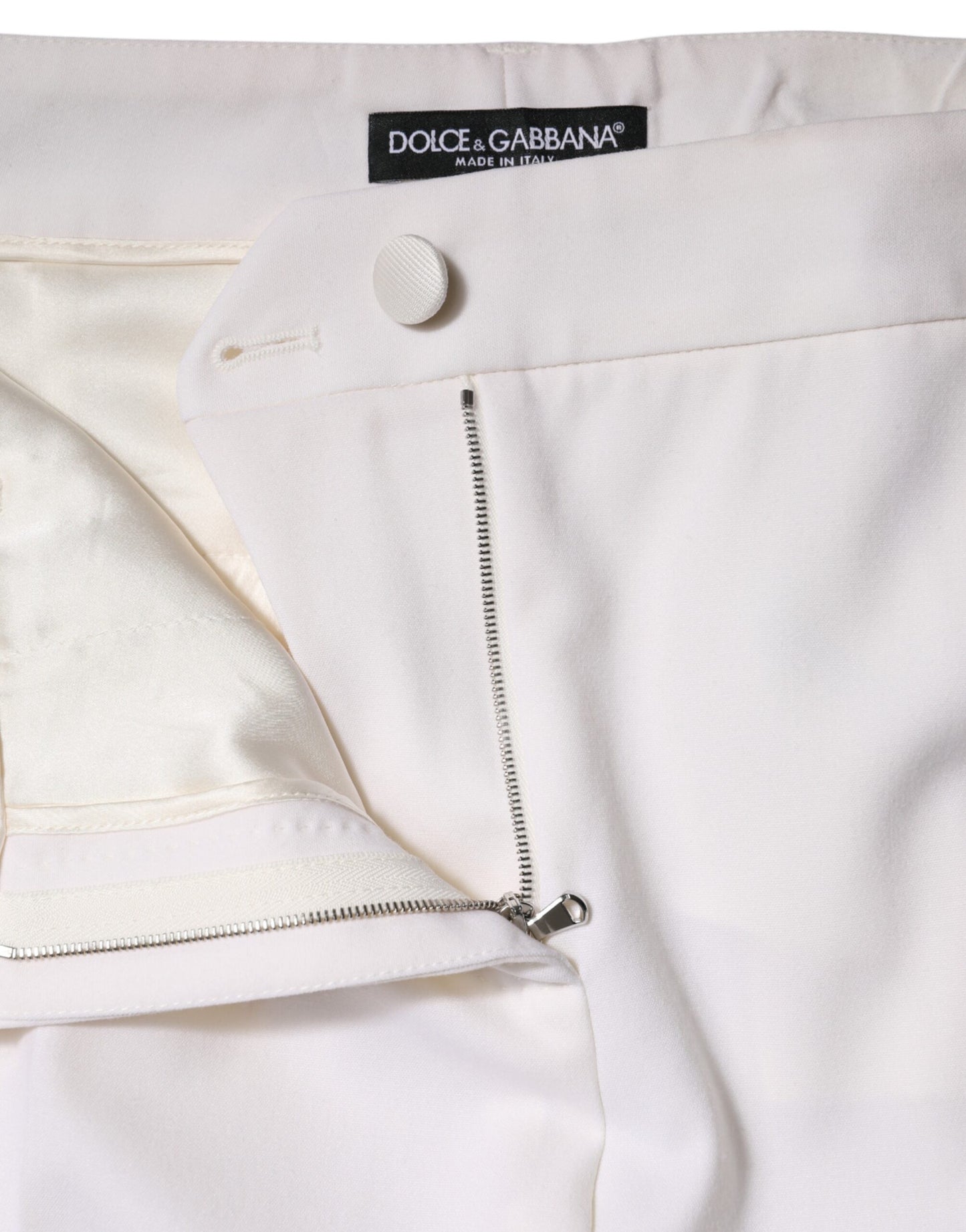 Dolce & Gabbana White Wool Mid Waist Tapered Pants Dolce & Gabbana