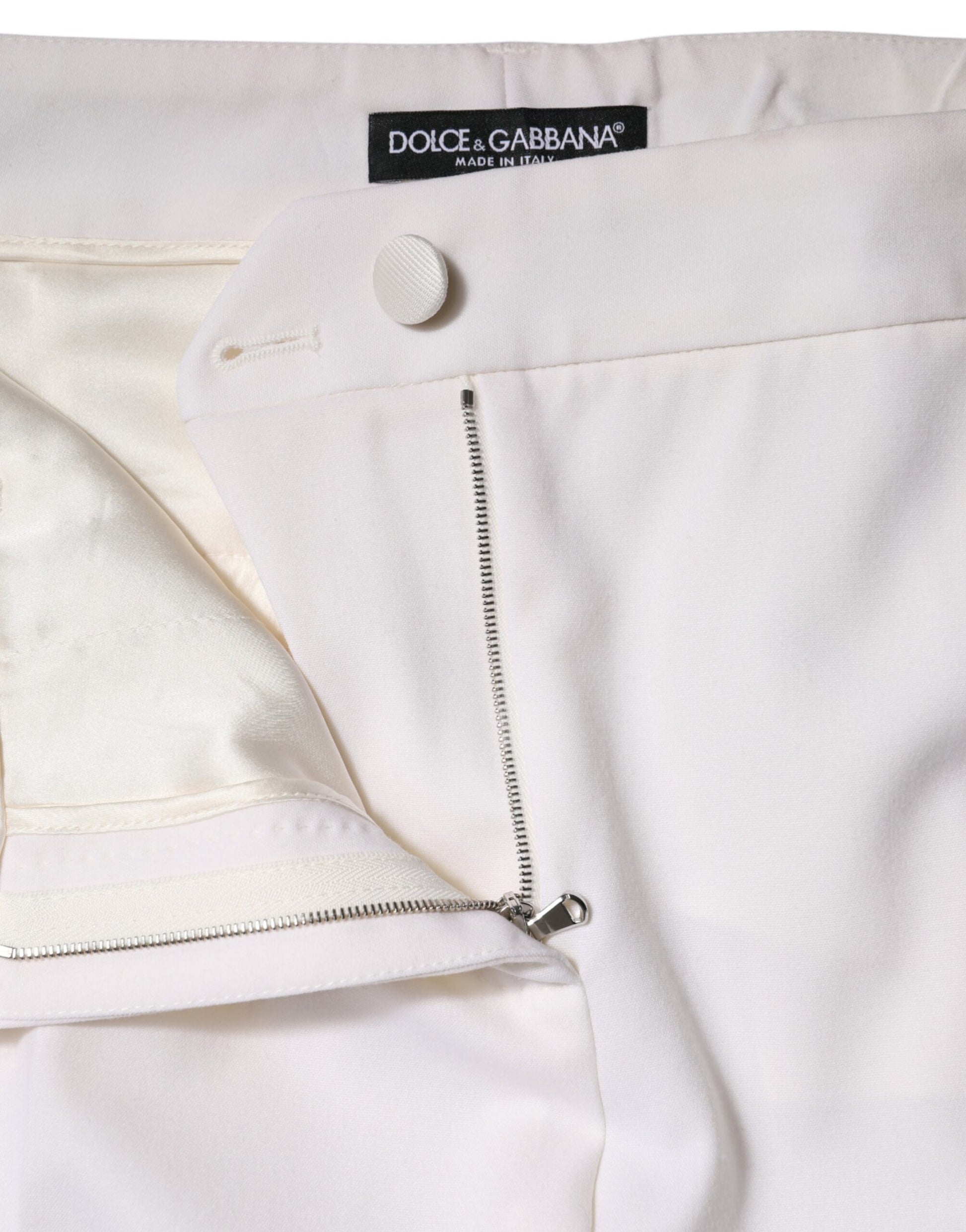 Dolce & Gabbana White Wool Mid Waist Tapered Pants Dolce & Gabbana