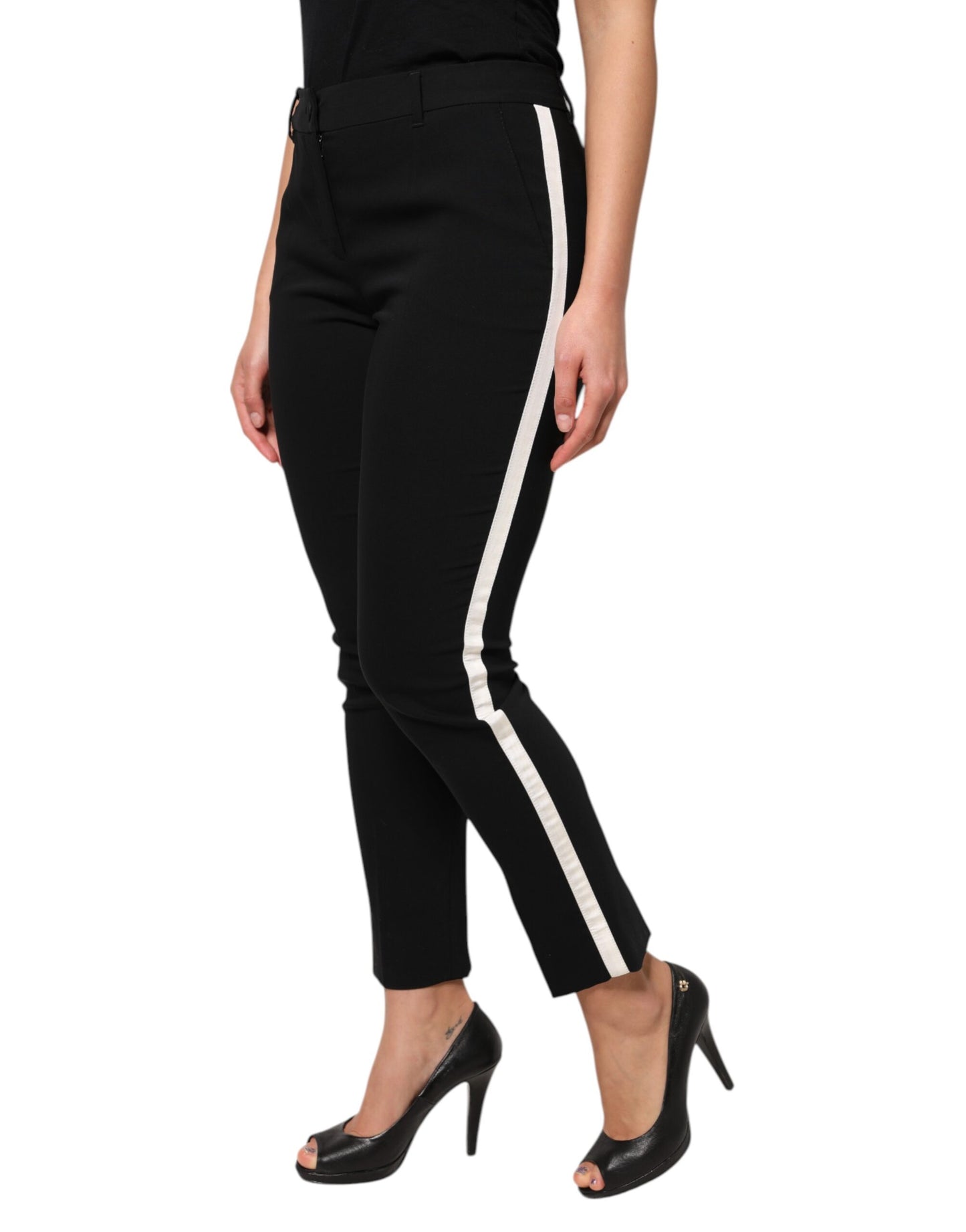 Dolce & Gabbana Black Wool High Waist Tapered Pants Dolce & Gabbana