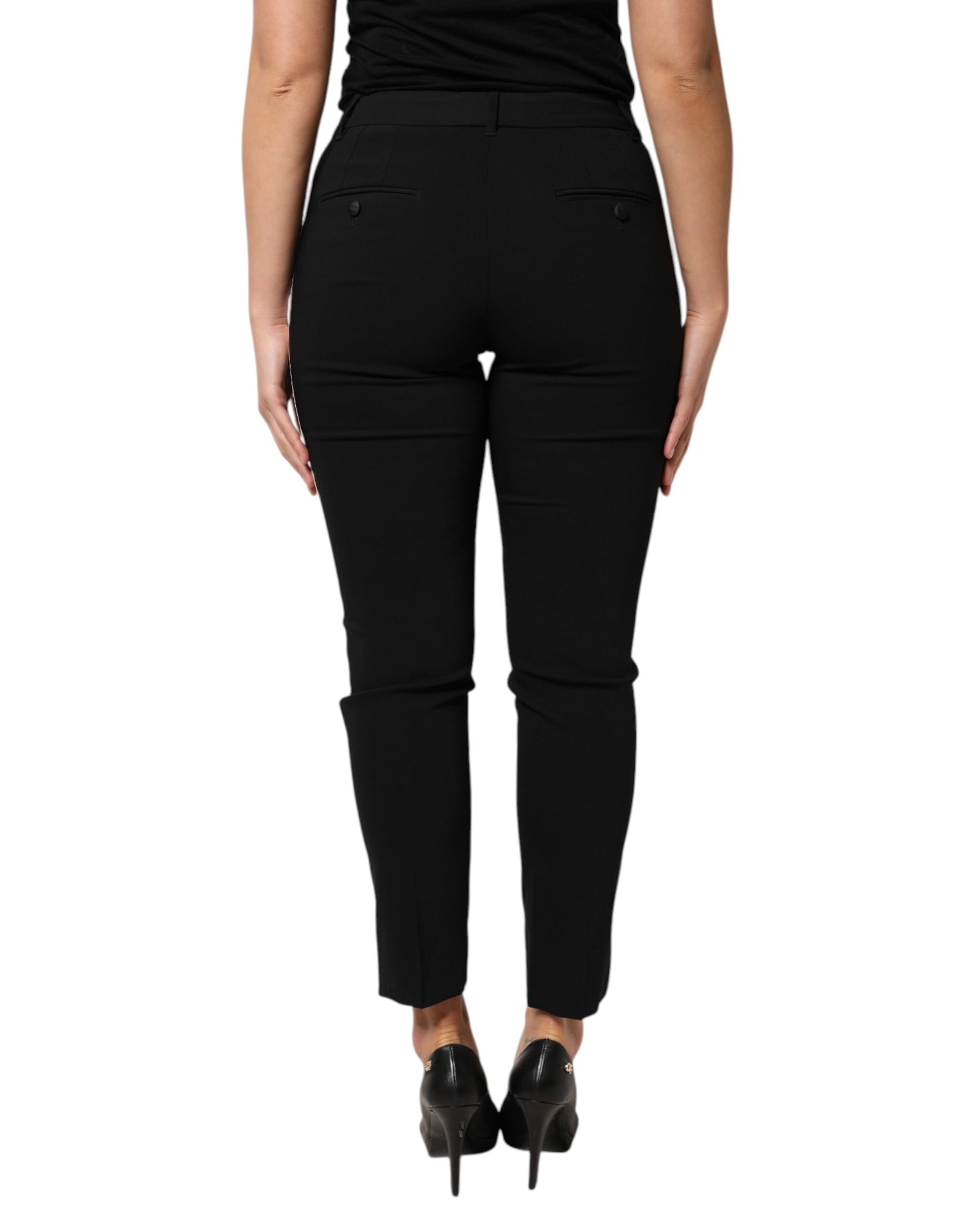 Dolce & Gabbana Black Wool High Waist Tapered Pants Dolce & Gabbana