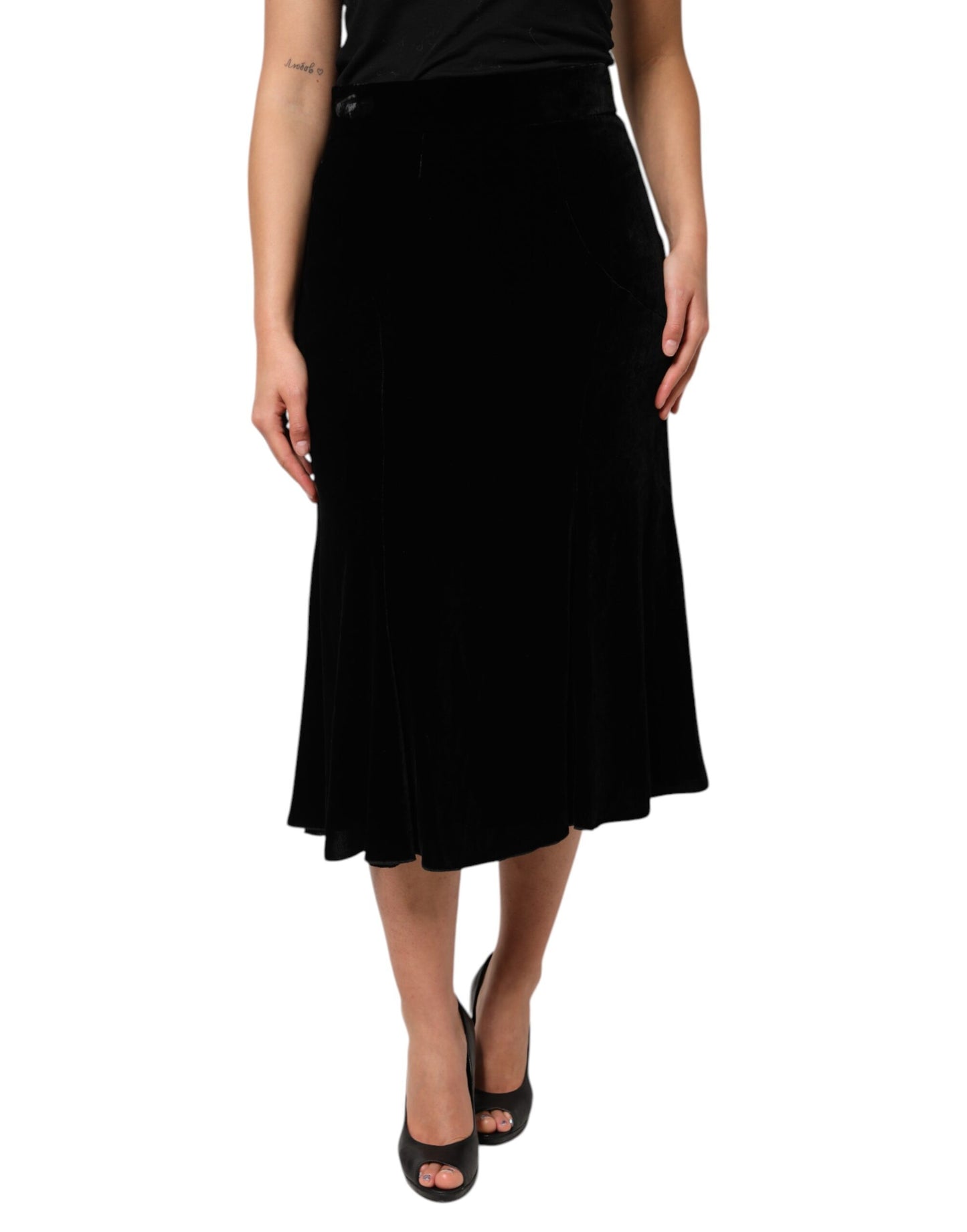 Dolce & Gabbana Black High Waist Fit Flared Midi Skirt Dolce & Gabbana