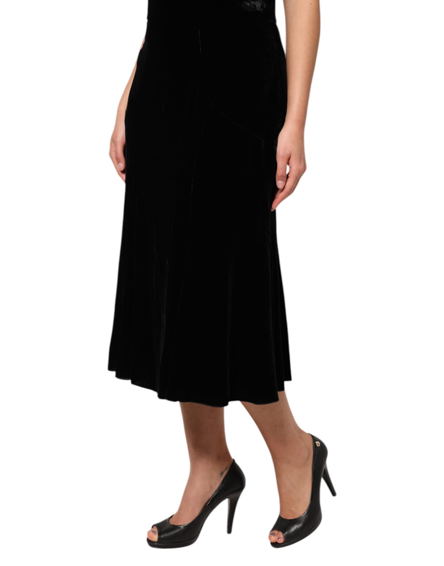 Dolce & Gabbana Black High Waist Fit Flared Midi Skirt Dolce & Gabbana