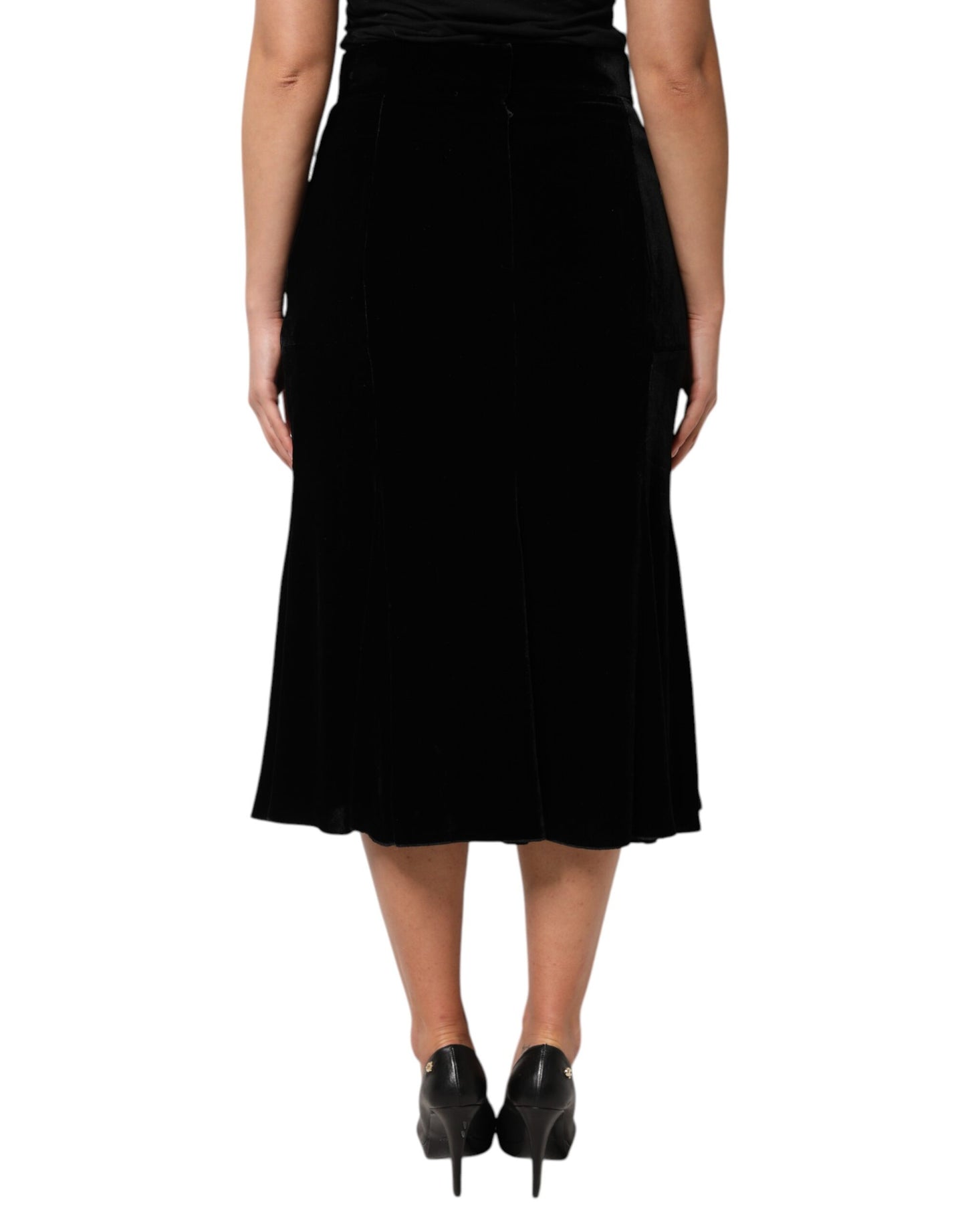 Dolce & Gabbana Black High Waist Fit Flared Midi Skirt Dolce & Gabbana