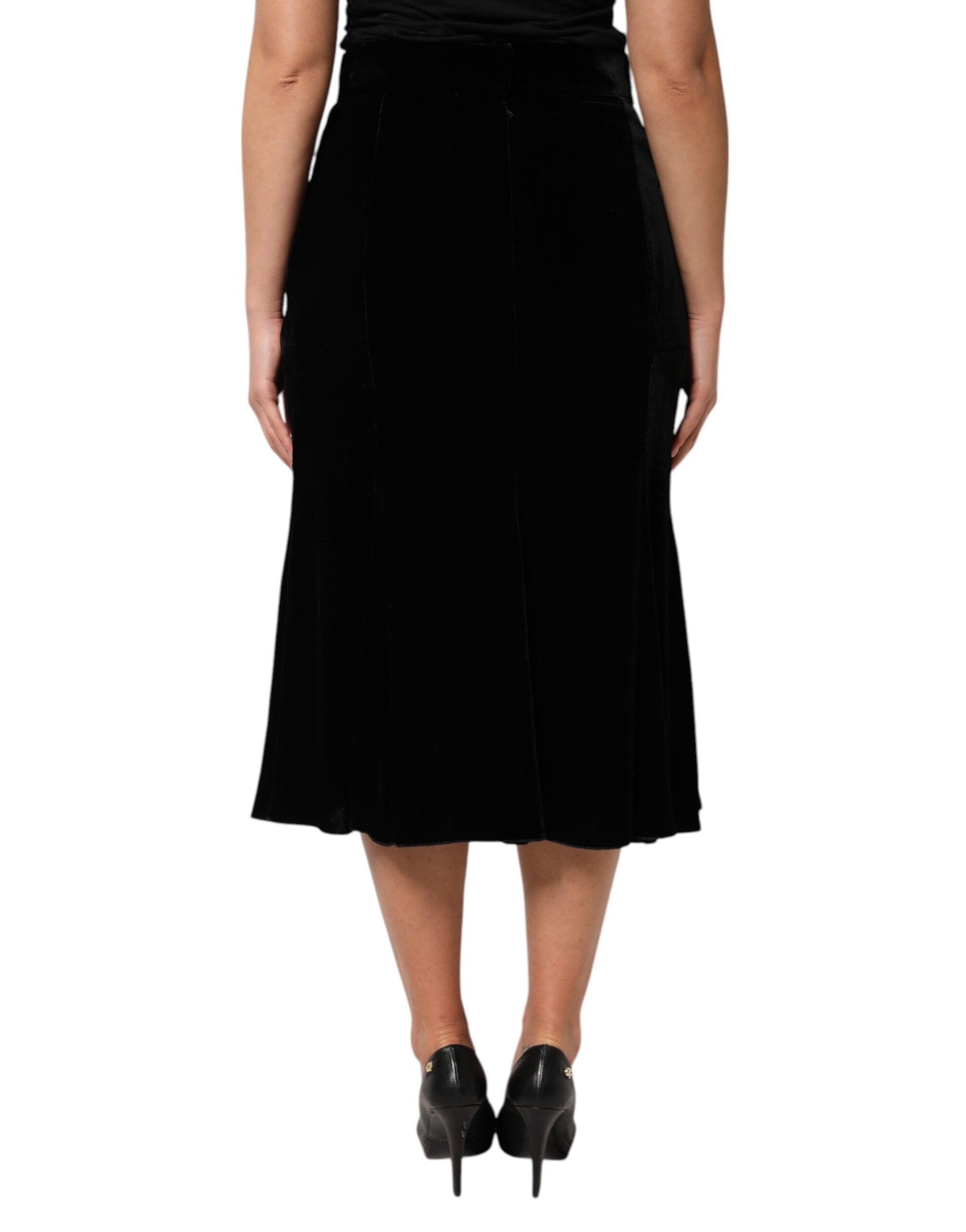 Dolce & Gabbana Black High Waist Fit Flared Midi Skirt Dolce & Gabbana