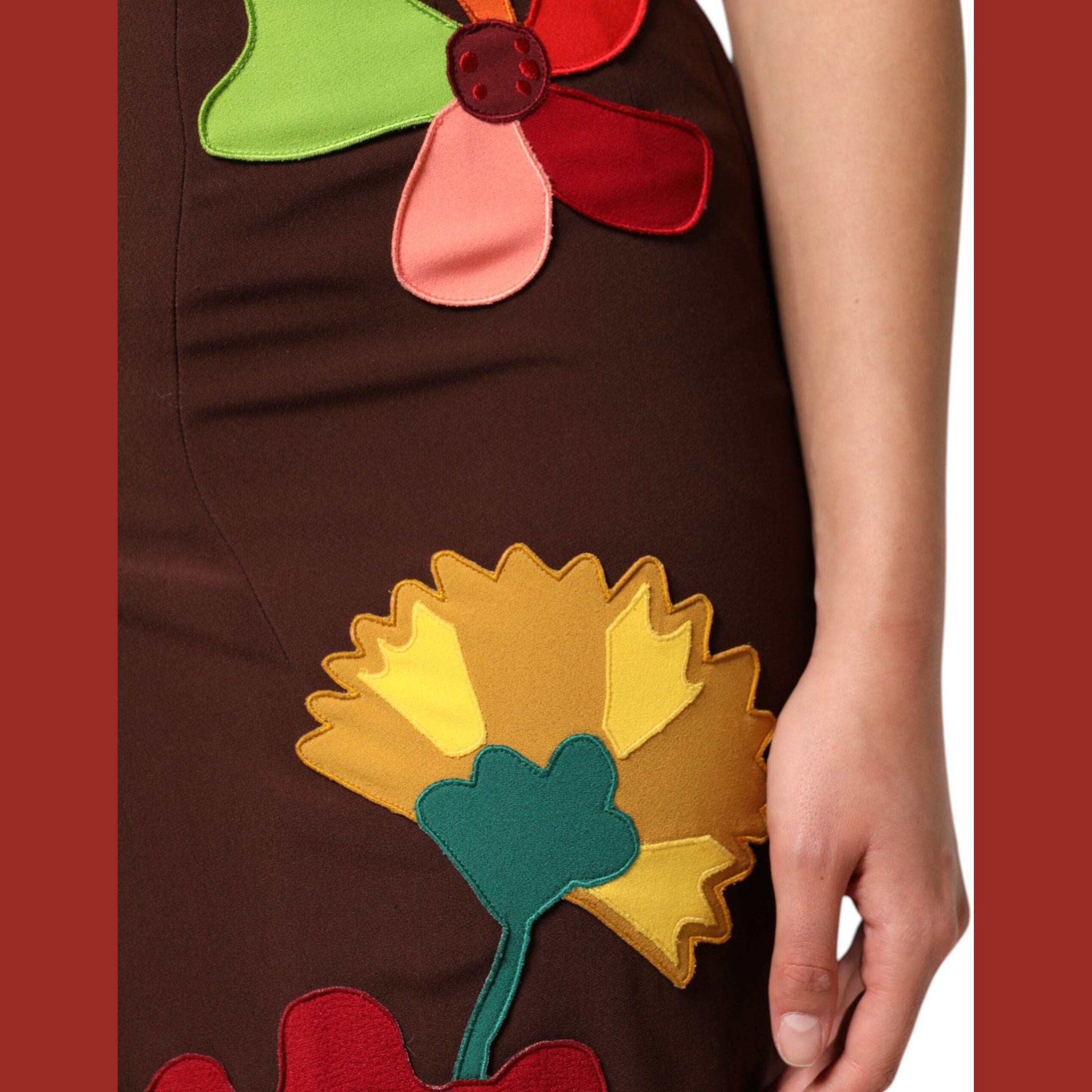 Dolce & Gabbana Brown Floral High Waist Side Slit Skirt