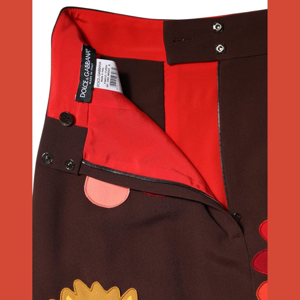 Dolce & Gabbana Brown Floral High Waist Side Slit Skirt