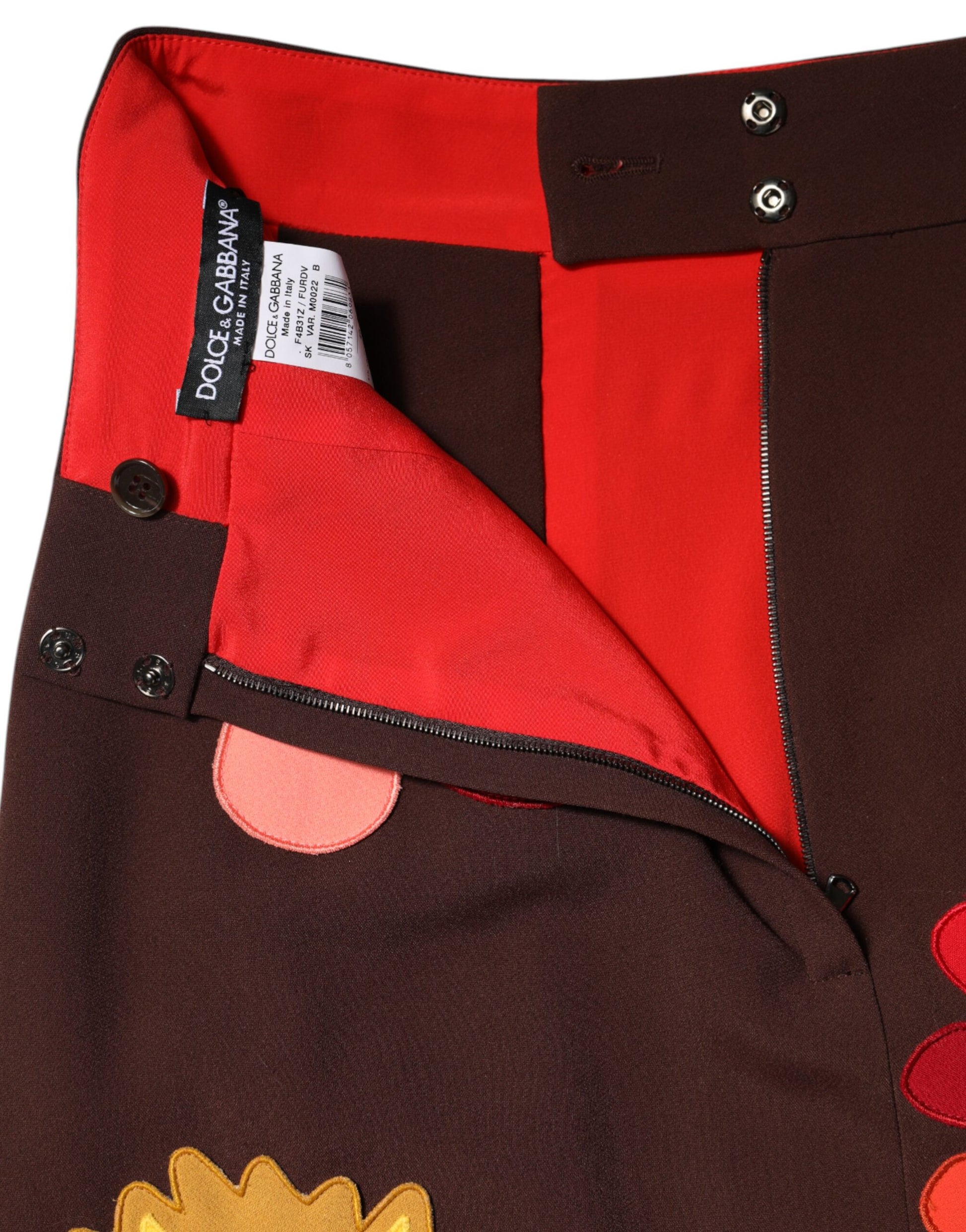 Dolce & Gabbana Brown Floral High Waist Side Slit Skirt Dolce & Gabbana