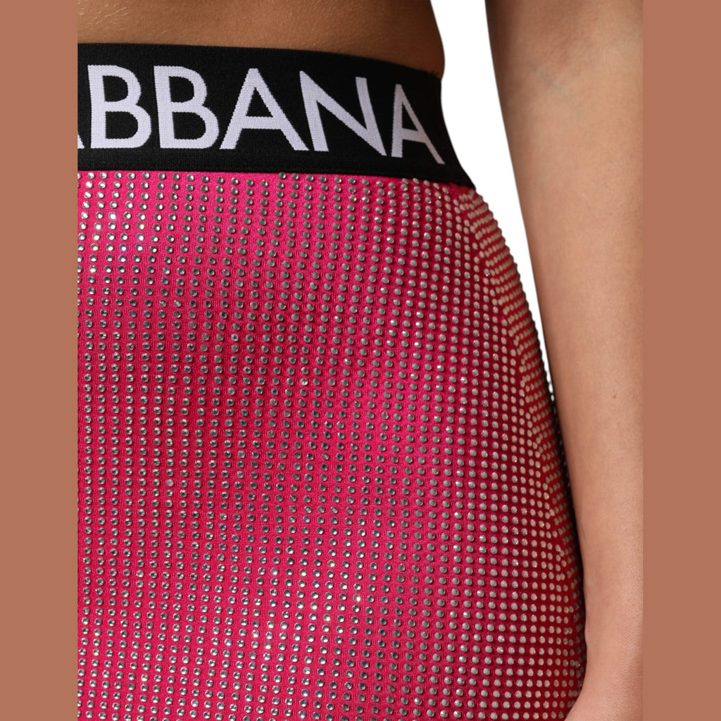 Dolce & Gabbana Pink Rhinestone Embellished Logo Mini Skirt