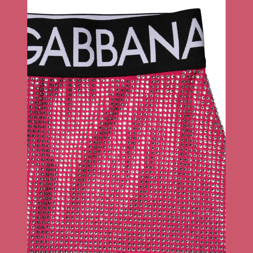 Dolce & Gabbana Pink Rhinestone Embellished Logo Mini Skirt