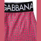 Dolce & Gabbana Pink Rhinestone Embellished Logo Mini Skirt
