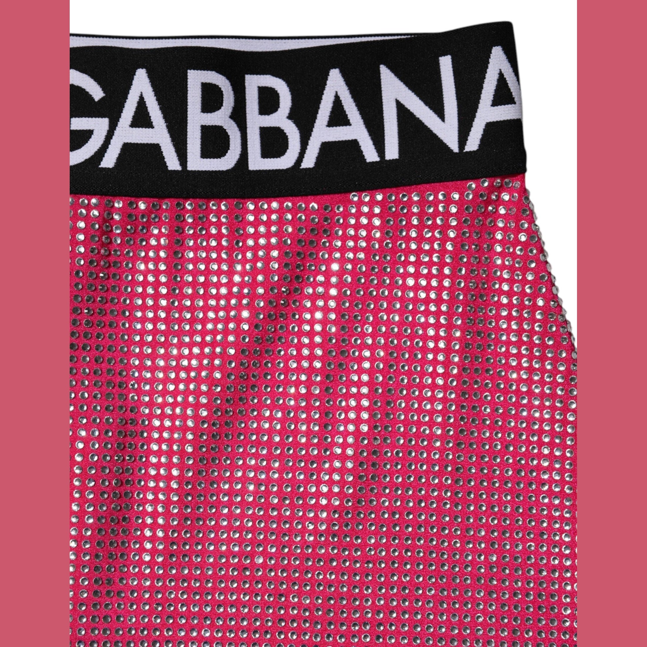 Dolce & Gabbana Pink Rhinestone Embellished Logo Mini Skirt