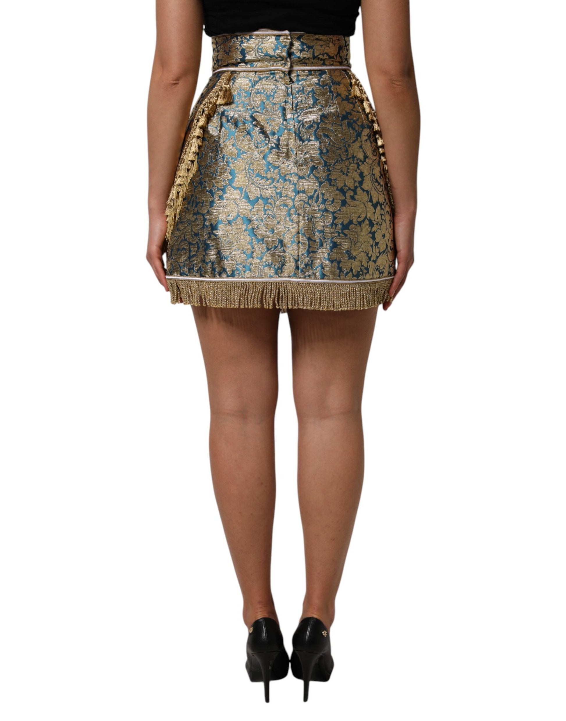 Dolce & Gabbana Blue Floral Jacquard Tasseled Mini Skirt Dolce & Gabbana