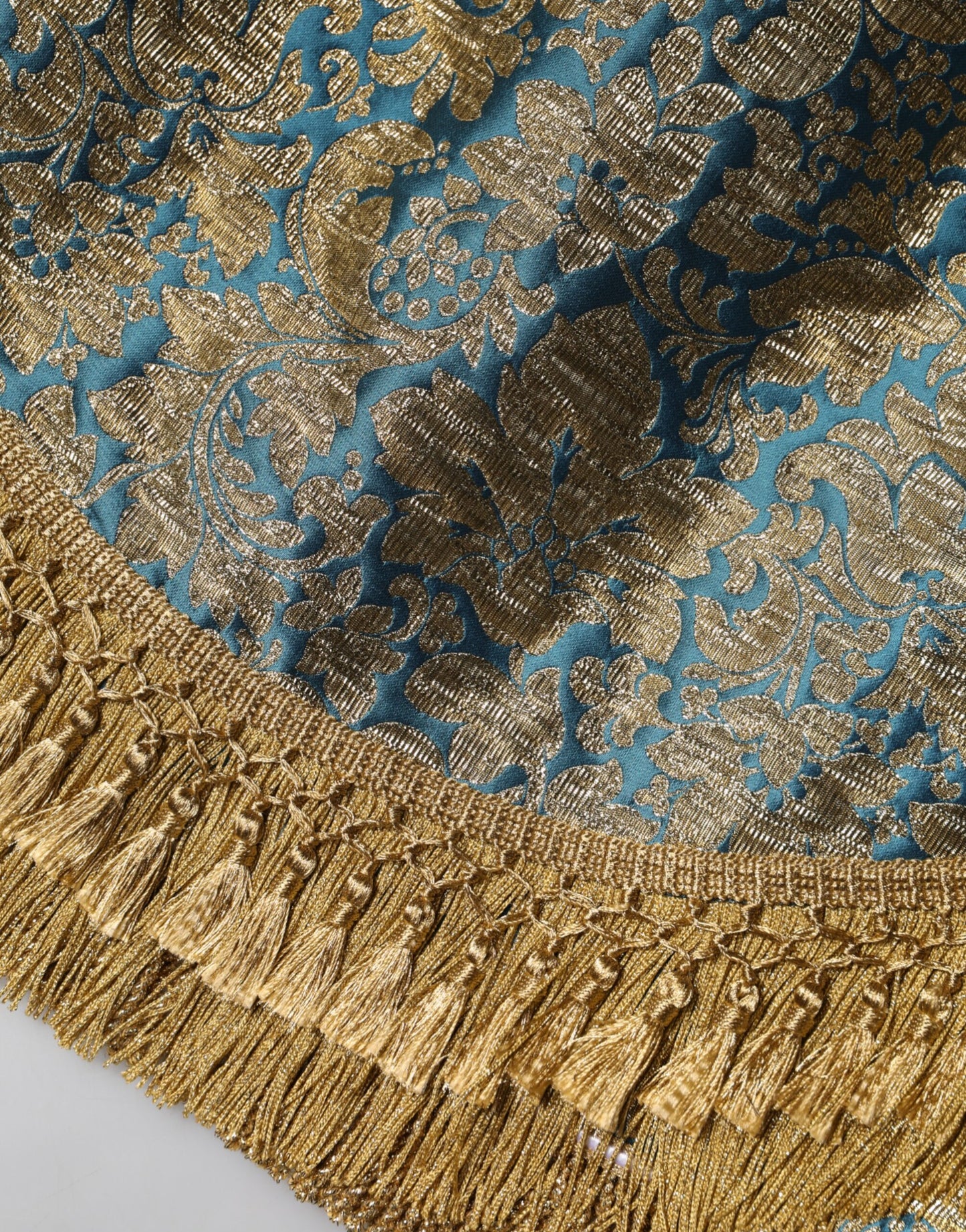 Dolce & Gabbana Blue Floral Jacquard Tasseled Mini Skirt Dolce & Gabbana