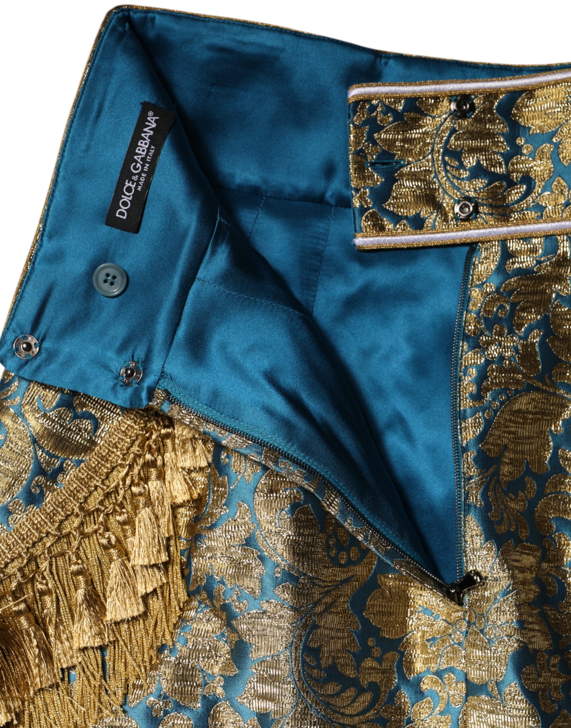Dolce & Gabbana Blue Floral Jacquard Tasseled Mini Skirt Dolce & Gabbana