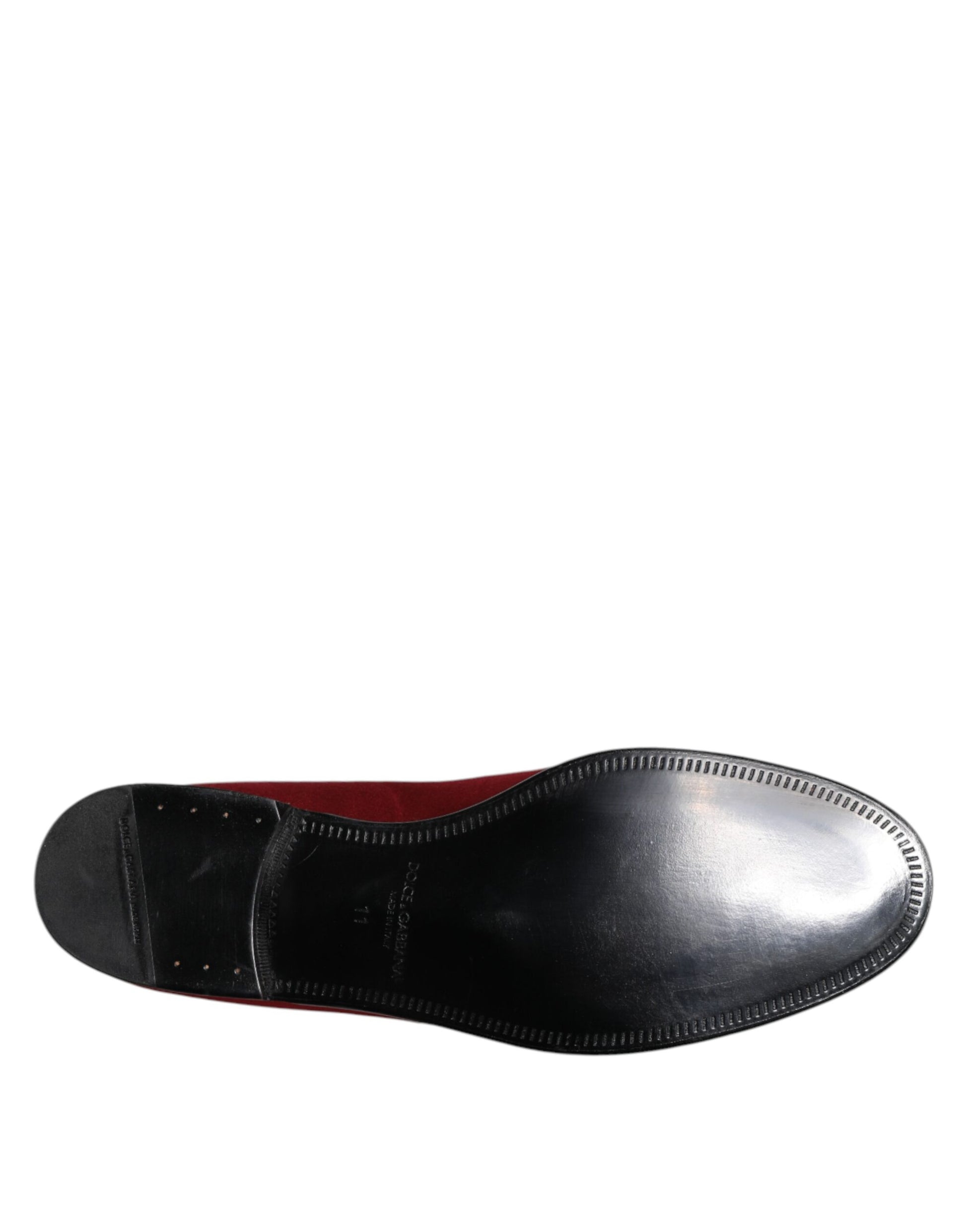 Dolce & Gabbana Red Velvet Slip On Loafers Formal Shoes Dolce & Gabbana
