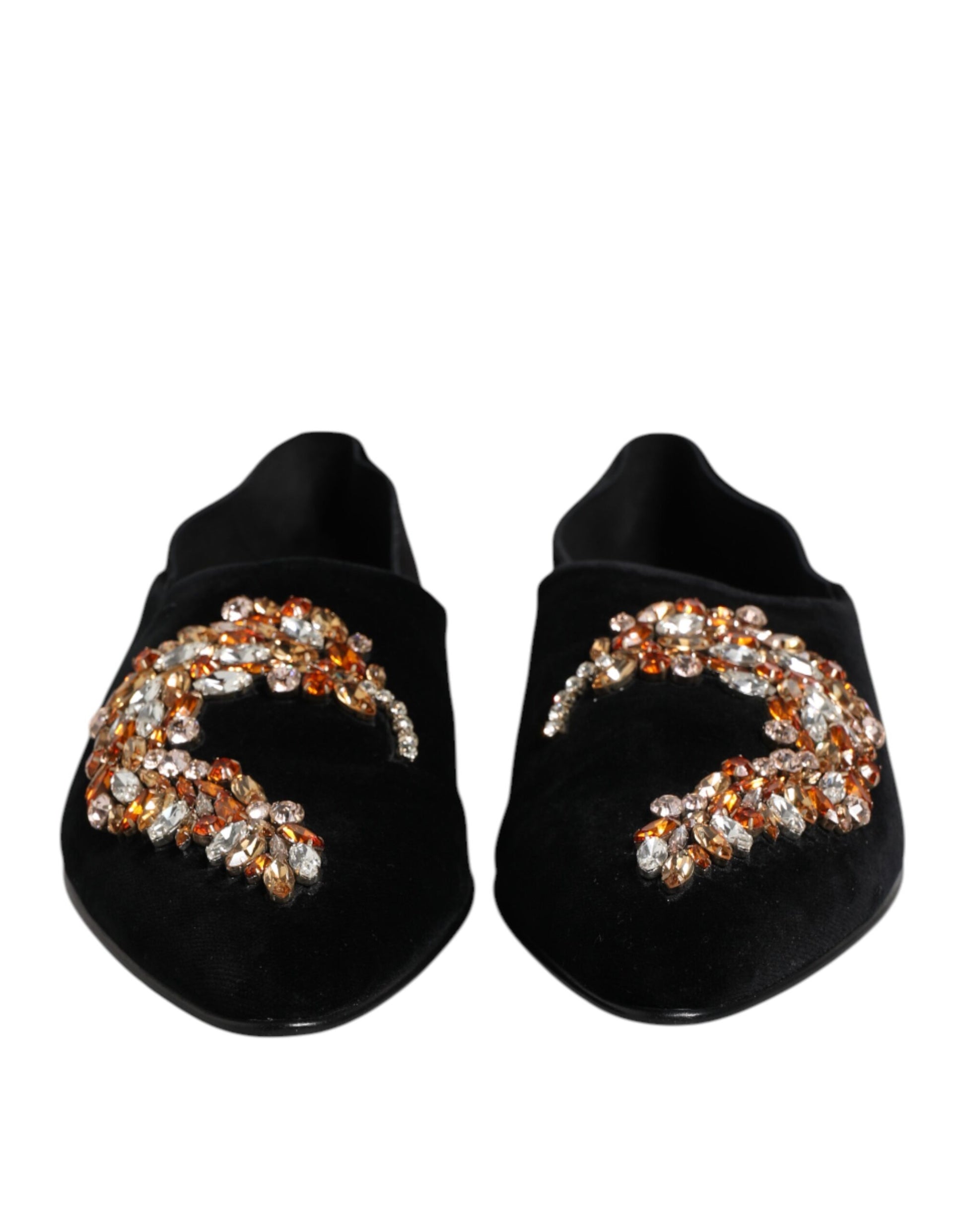 Dolce & Gabbana Black Velvet Embellished Loafer Slip On Shoes Dolce & Gabbana