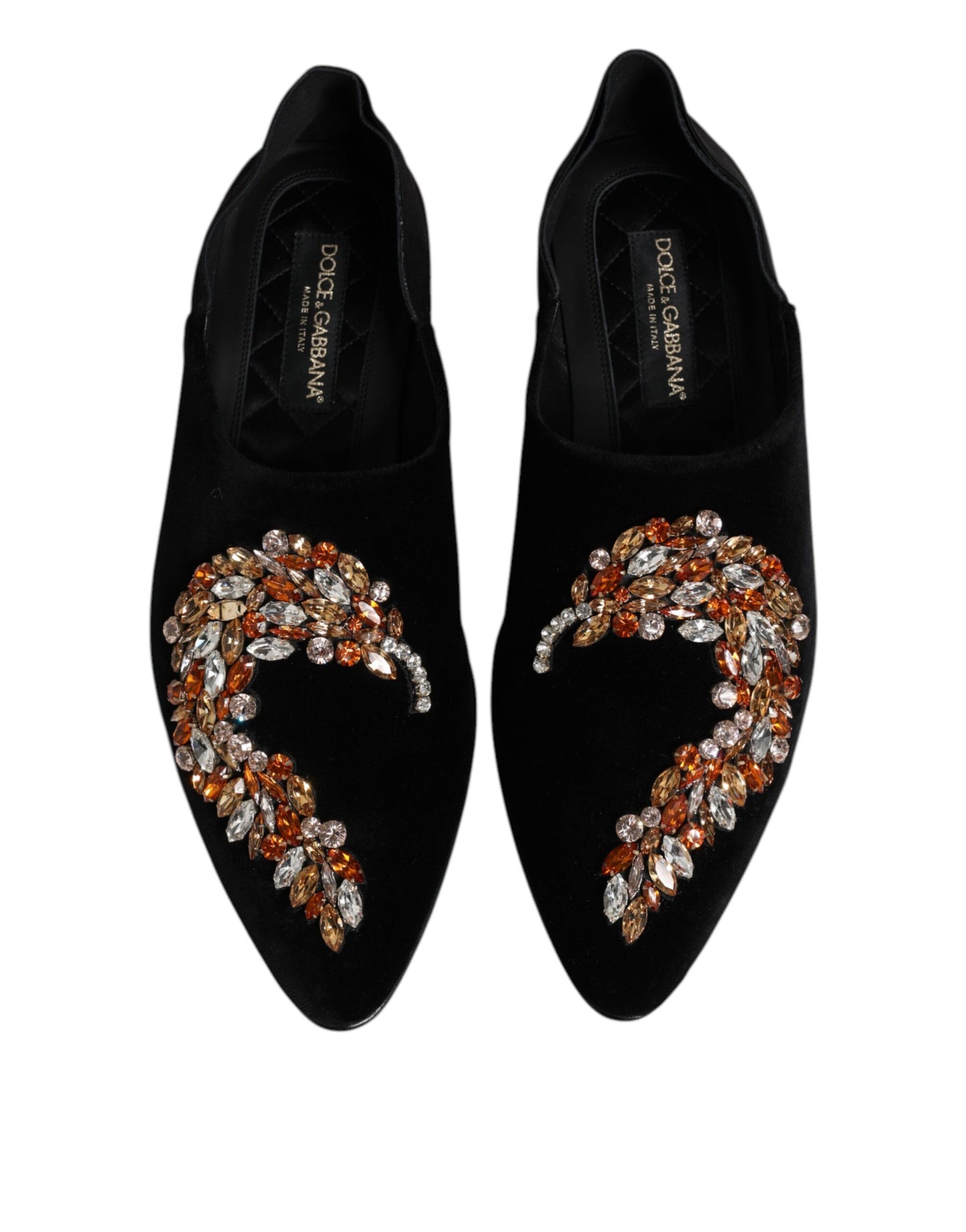 Dolce & Gabbana Black Velvet Embellished Loafer Slip On Shoes Dolce & Gabbana