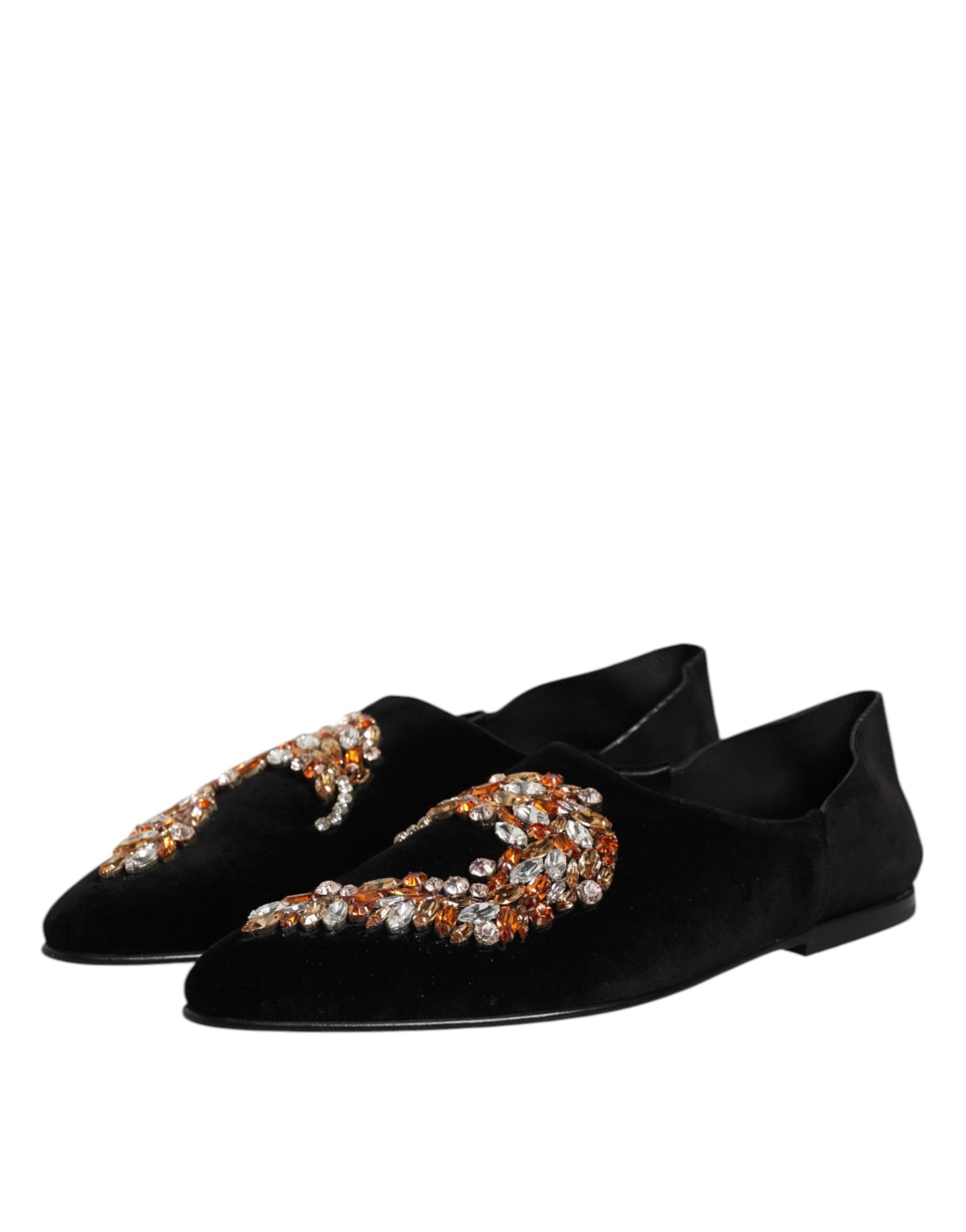 Dolce & Gabbana Black Velvet Embellished Loafer Slip On Shoes Dolce & Gabbana