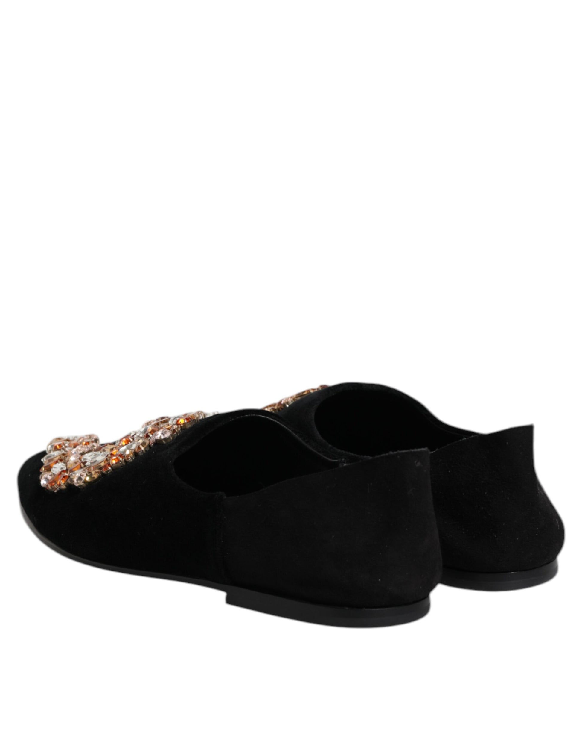 Dolce & Gabbana Black Velvet Embellished Loafer Slip On Shoes Dolce & Gabbana