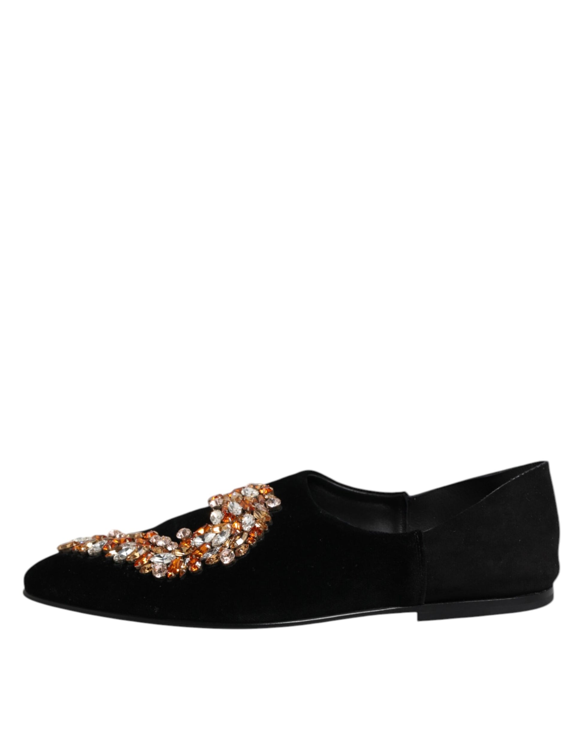Dolce & Gabbana Black Velvet Embellished Loafer Slip On Shoes Dolce & Gabbana