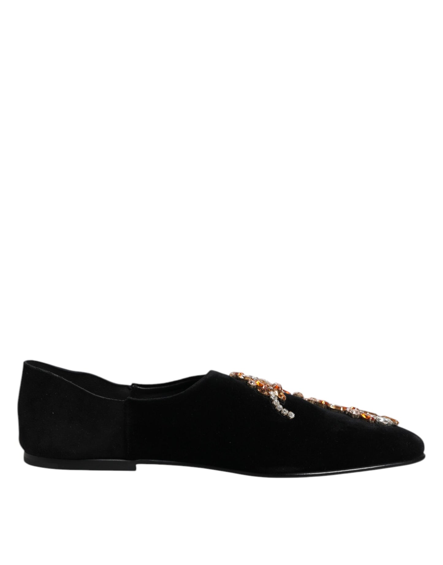 Dolce & Gabbana Black Velvet Embellished Loafer Slip On Shoes Dolce & Gabbana