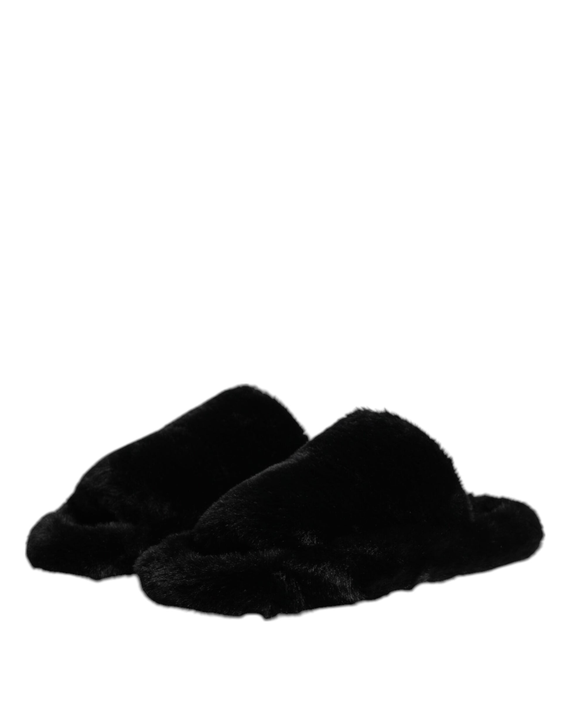 Dolce & Gabbana Black Polyester Velvet Slides Slipper Shoes Dolce & Gabbana