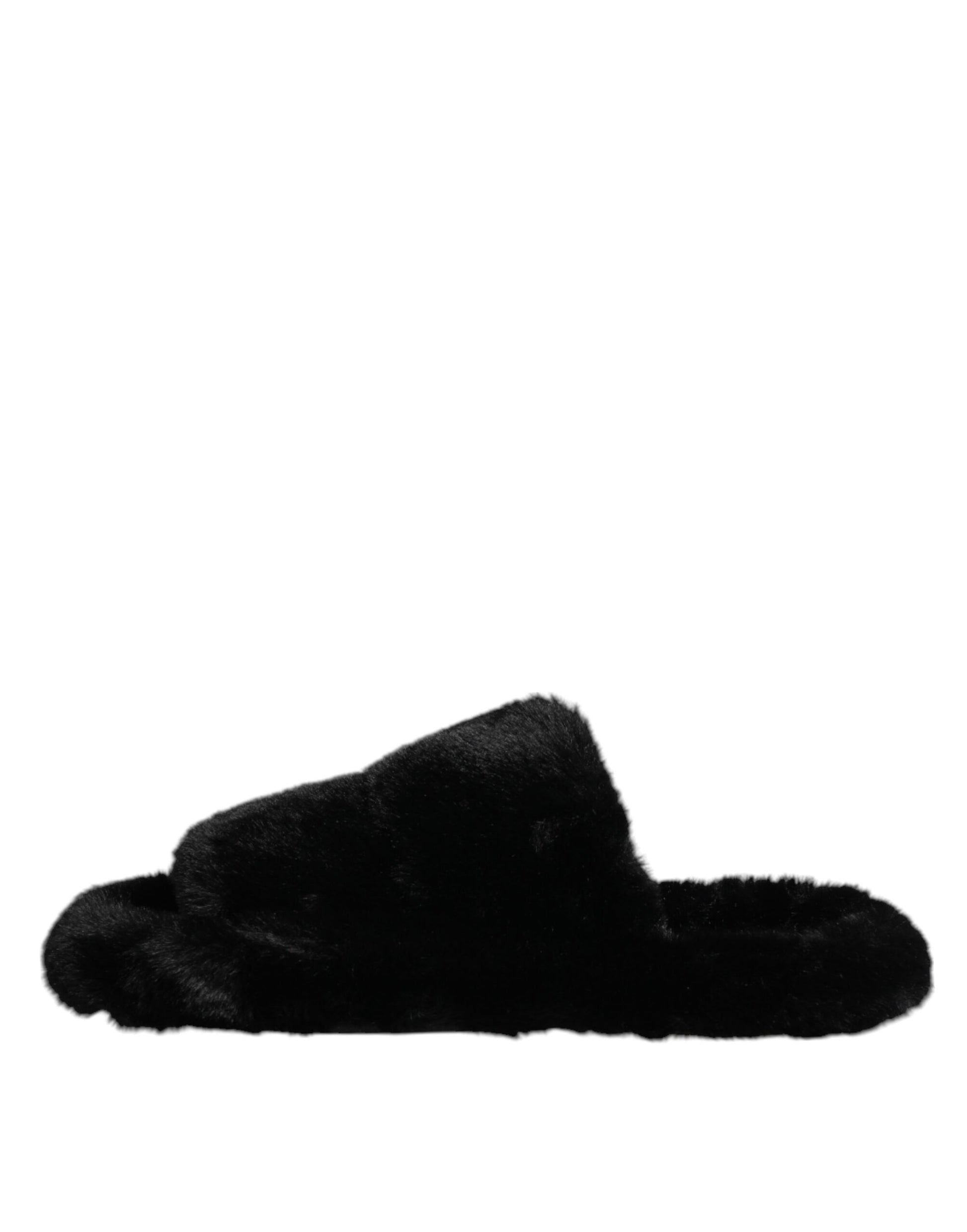 Dolce & Gabbana Black Polyester Velvet Slides Slipper Shoes Dolce & Gabbana
