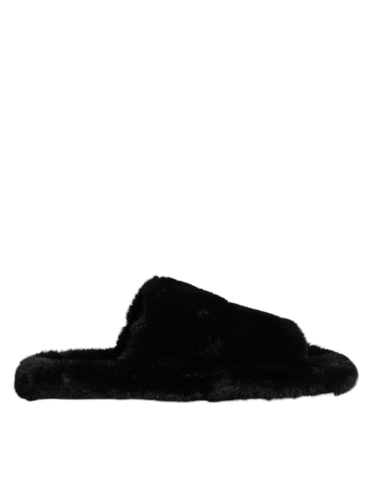Dolce & Gabbana Black Polyester Velvet Slides Slipper Shoes Dolce & Gabbana