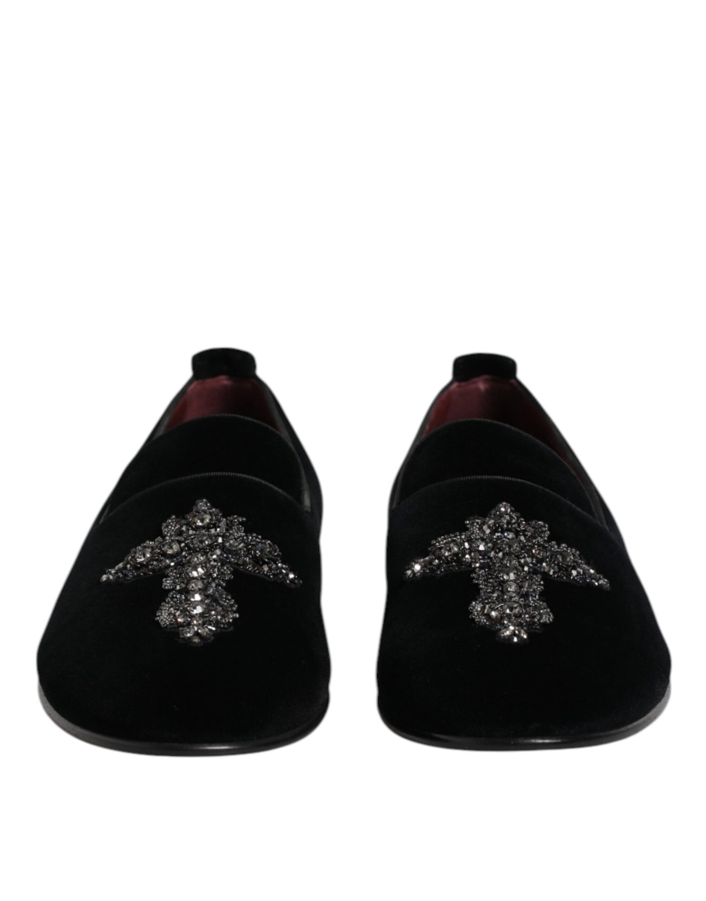 Dolce & Gabbana Black Velvet Embellished Loafer Slip On Shoes Dolce & Gabbana