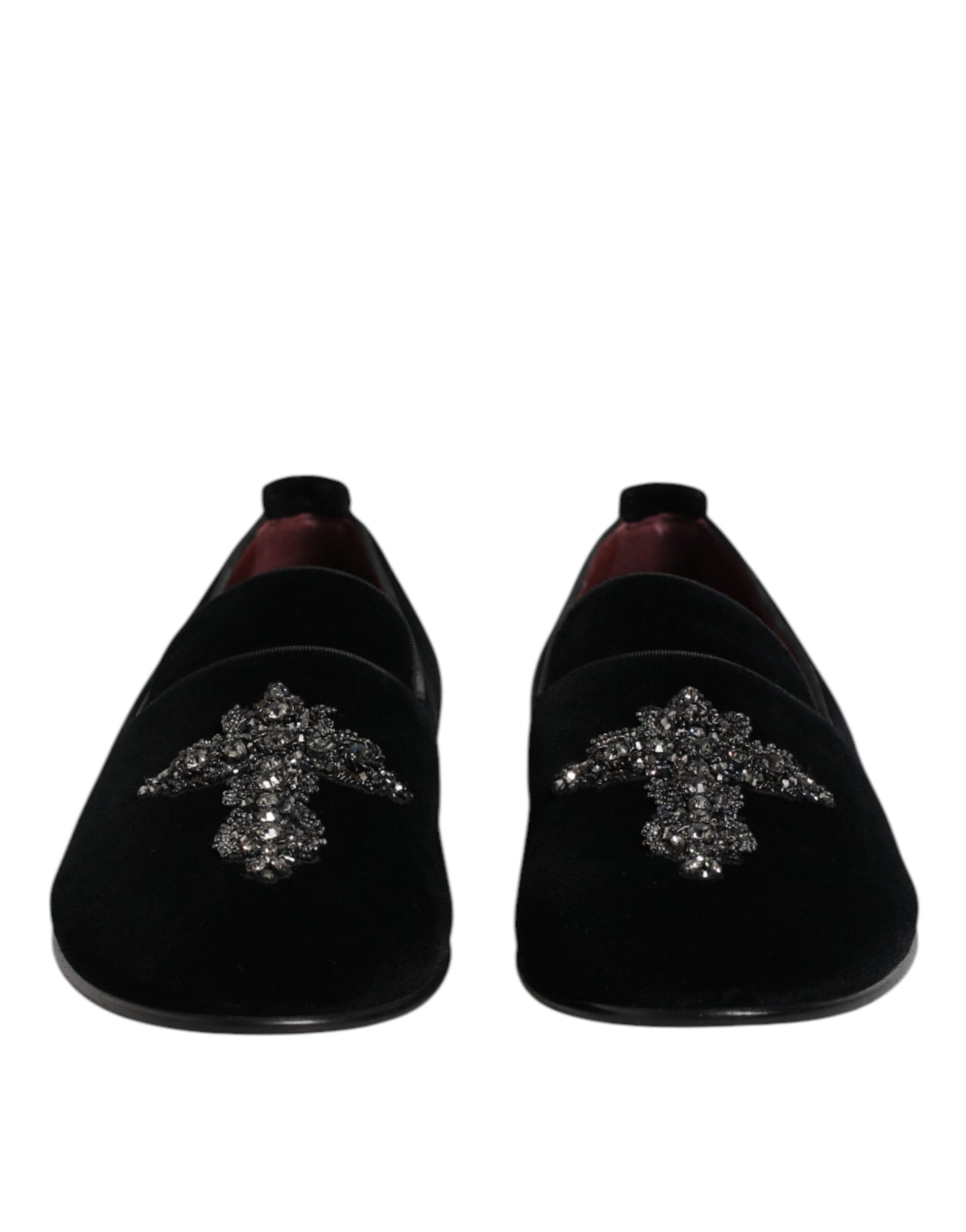 Dolce & Gabbana Black Velvet Embellished Loafer Slip On Shoes Dolce & Gabbana