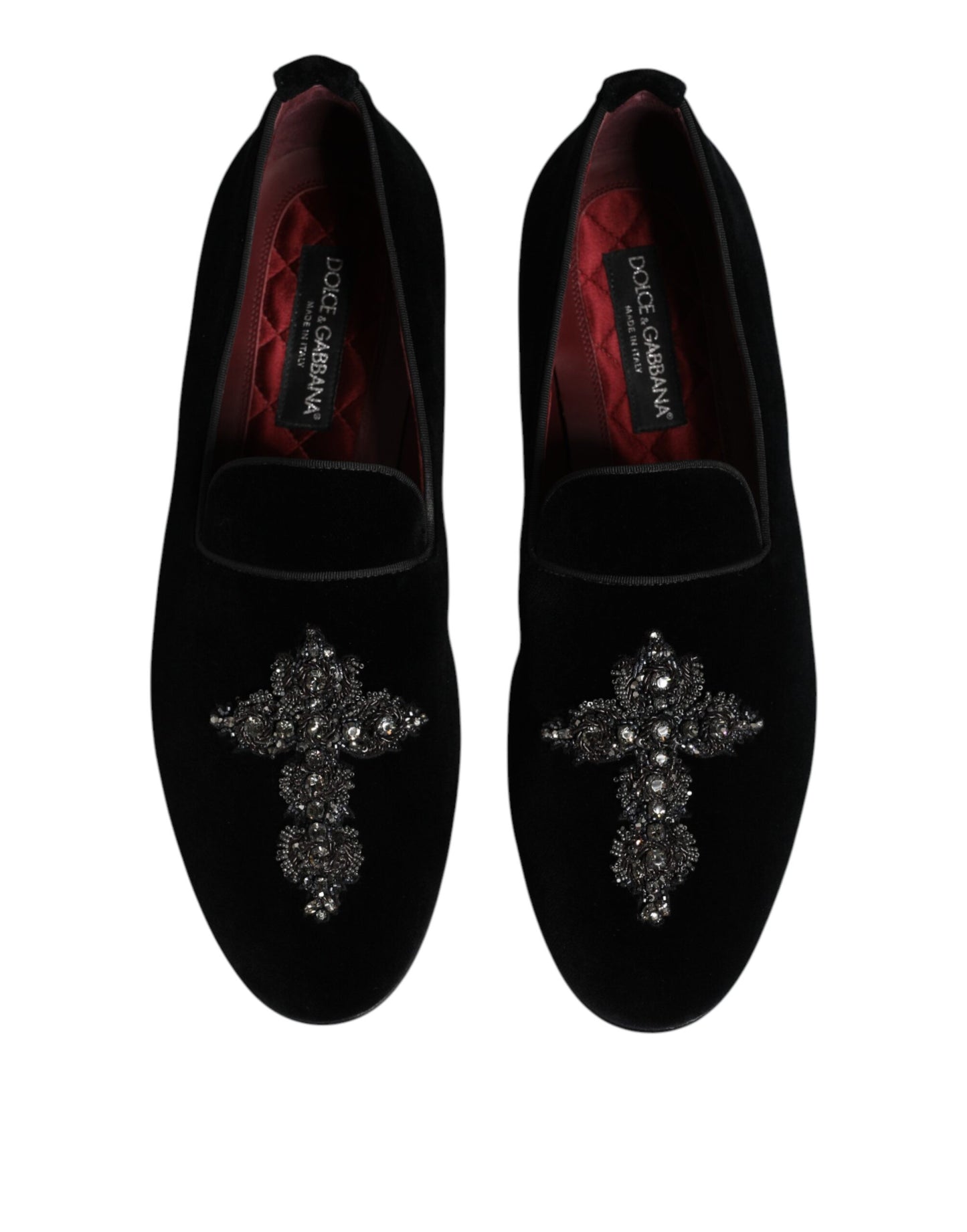 Dolce & Gabbana Black Velvet Embellished Loafer Slip On Shoes Dolce & Gabbana