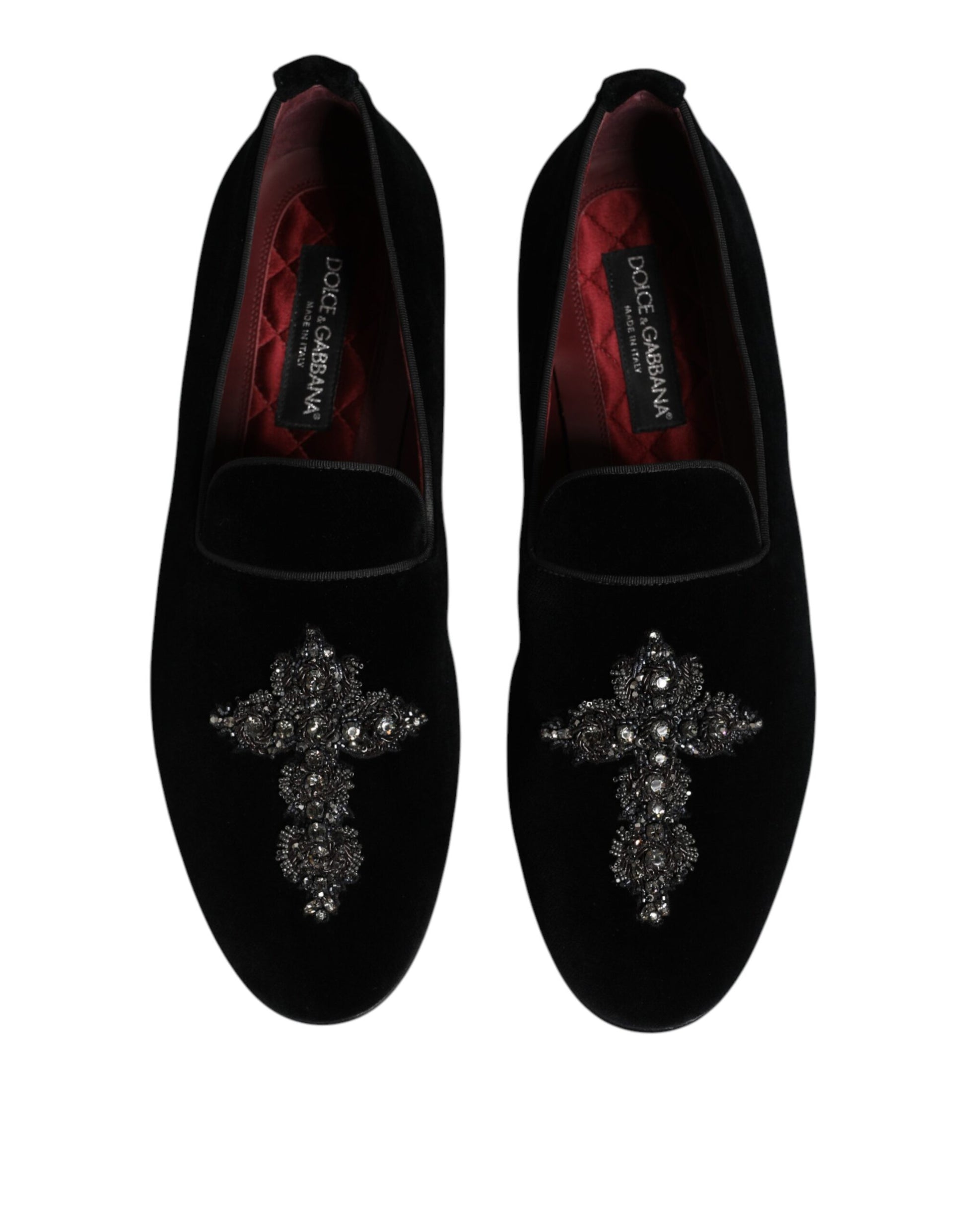 Dolce & Gabbana Black Velvet Embellished Loafer Slip On Shoes Dolce & Gabbana
