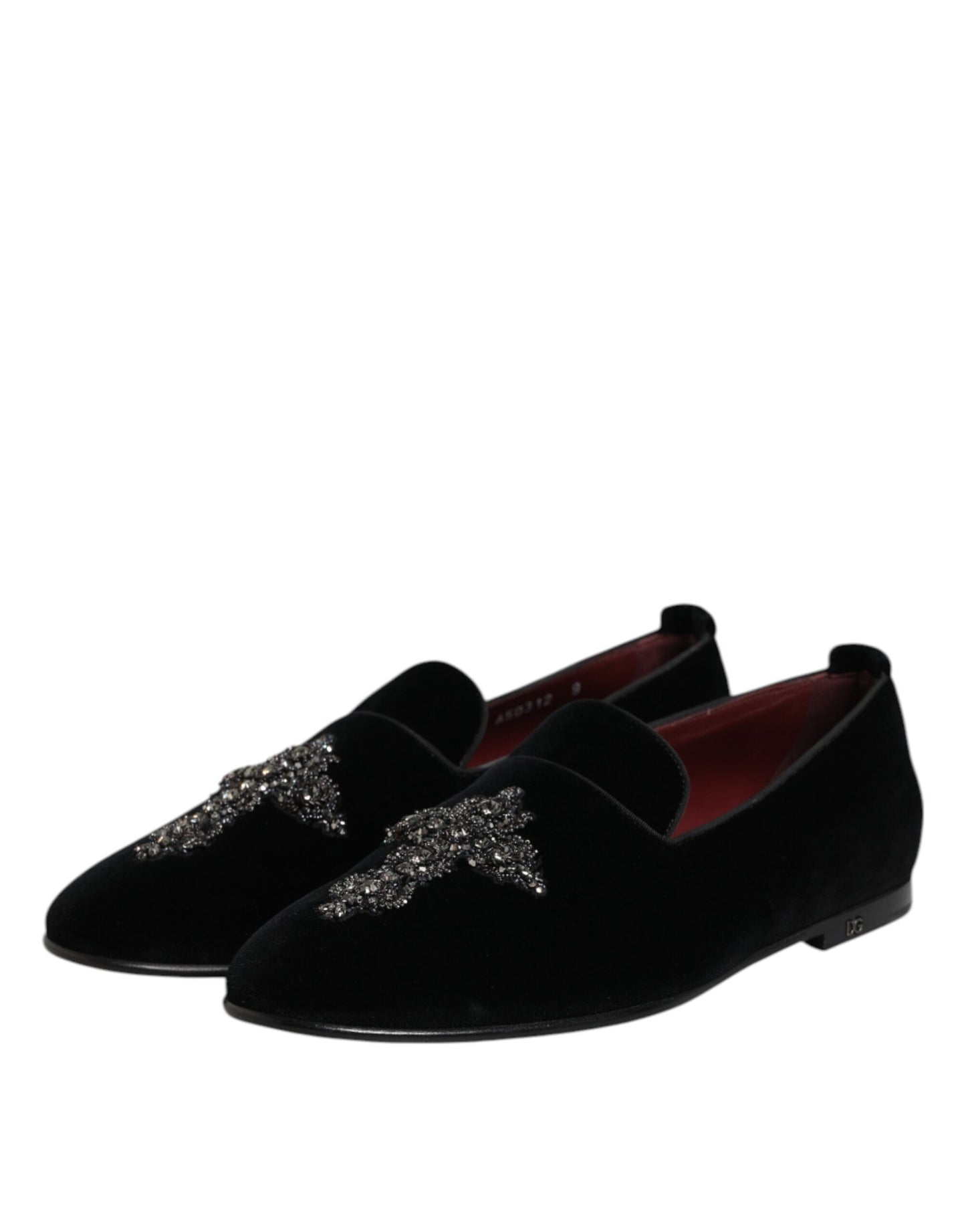 Dolce & Gabbana Black Velvet Embellished Loafer Slip On Shoes Dolce & Gabbana
